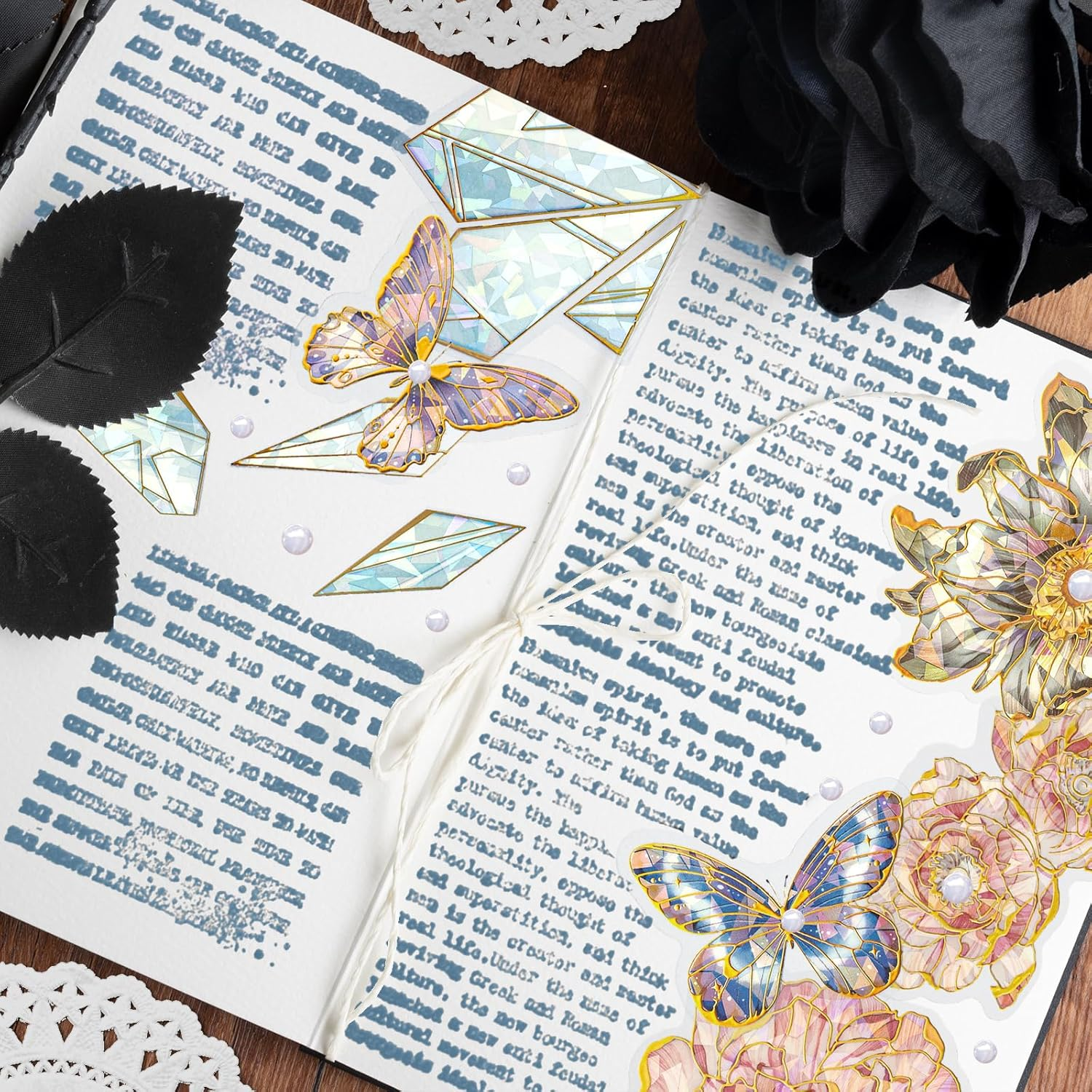 3 Packs Scrapbook Laser Butterfly Sticker Golden Holographic Stickers Shiny Dazzling Floral Decal for Card Making Daily Planner Journals Arts and Crafts (Fantasy)