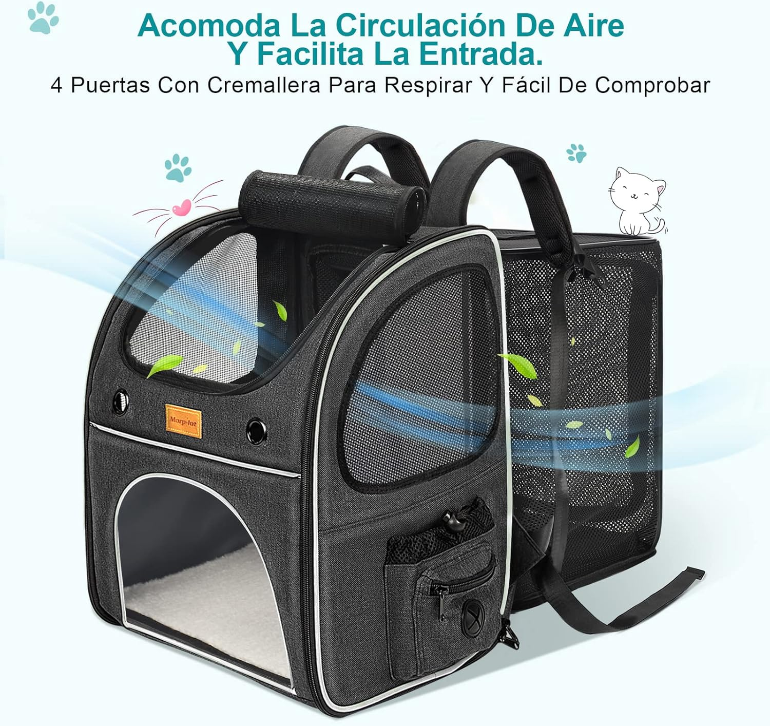 Pet Carrier Backpack, Morpilot Expandable and Foldable Cat Backpack with Breathable Mesh, Waterproof and Durable Dog Backpack for Cats and Small Dogs up to 8 Kg image number 6