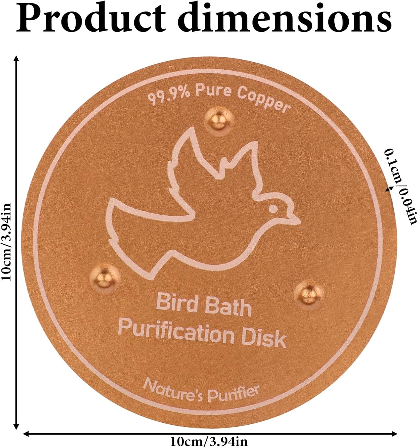 Penitue Bird Bath Copper Disk, 3.94In Sturdy Triple-Point Support Bird Bath Purification Disc Birdbath Cleaner for Year-Round Use for Outdoor Birdbaths & Bowls image number 2