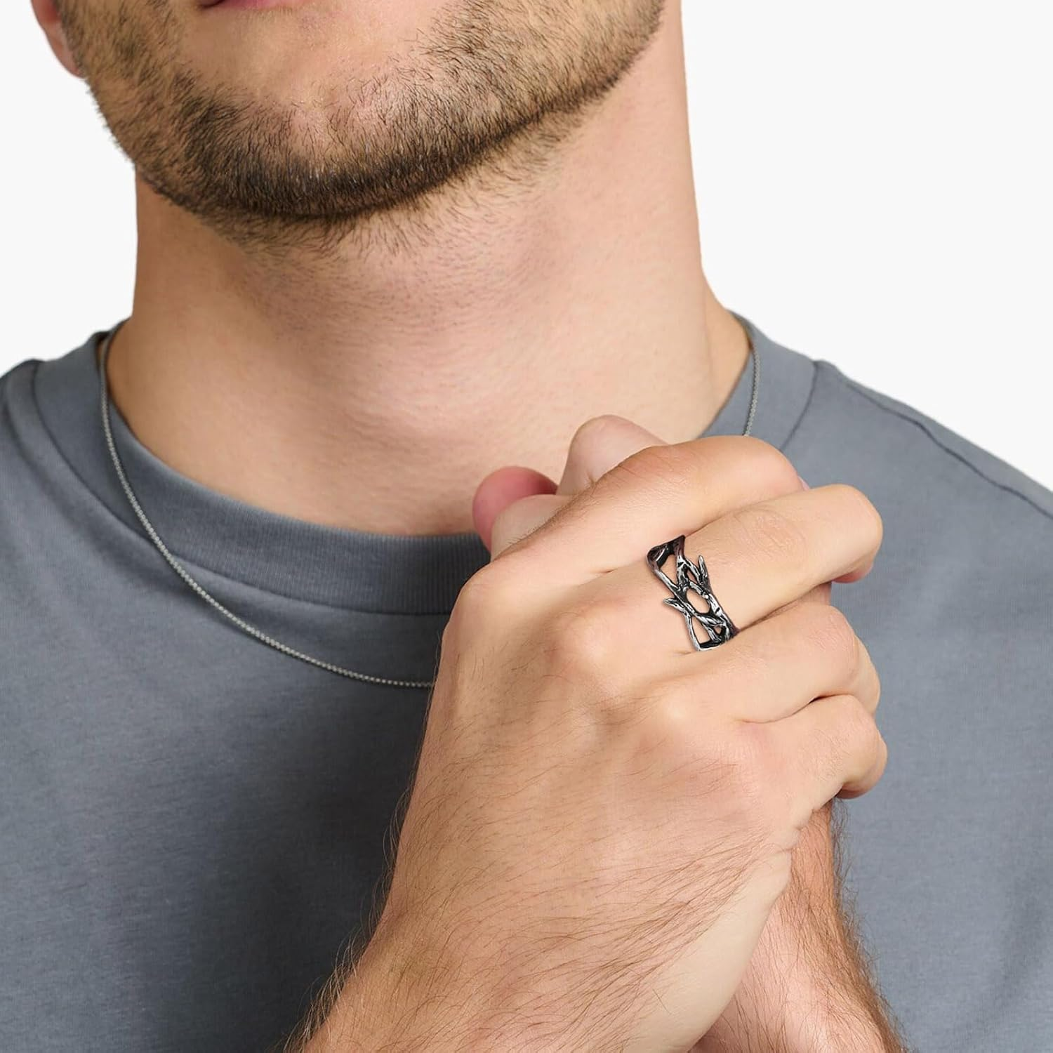 HZMAN Jesus Crown of Thorns Ring for Men Gothic Stainless Steel Ring Jewelry Gift - 12, Silver image number 1