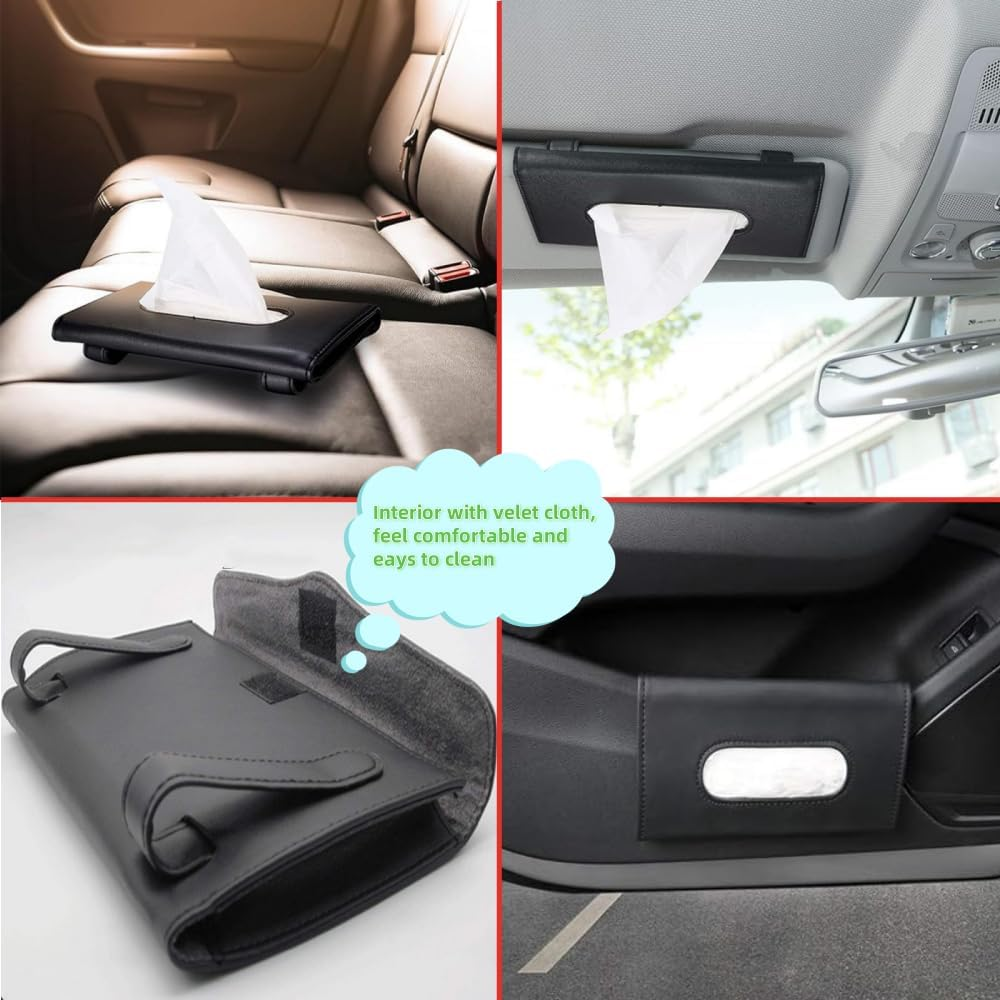 Car Tissue Holder, Leather Tissue Holder, Mask Holder, Rectangular Sun Visor Napkin, Premium Car Tissue Box (Black) image number 4