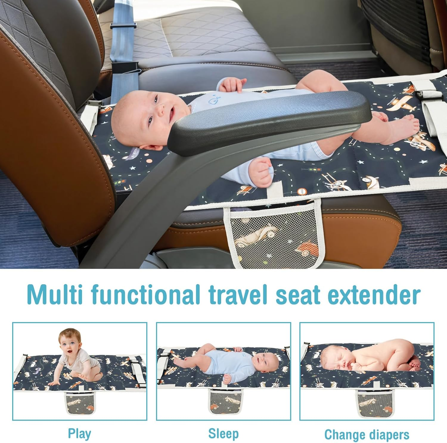 Fxvhojq Toddler Airplane Bed Breathable Oxford Cloth Kids Airplane Seat Extender Portable Toddler Plane Bed for Flying Long Flight Traveling(C) image number 3