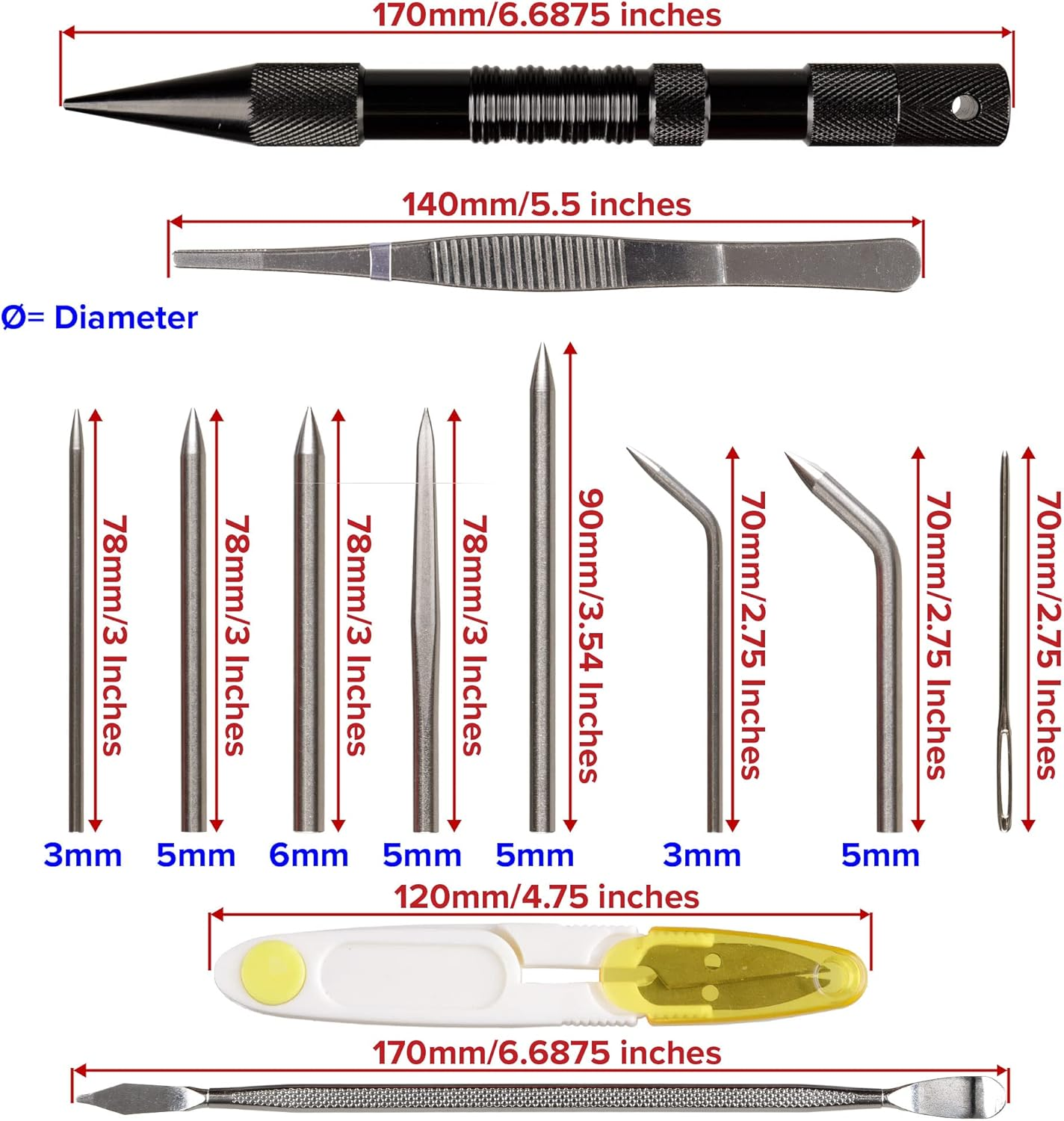 Paracord Planet 12 PC FID Set &ndash; Stainless Steel &ndash; Lacing Needles/Smoothing Tool/Stitching Set for Paracord Work - DIY image number 1