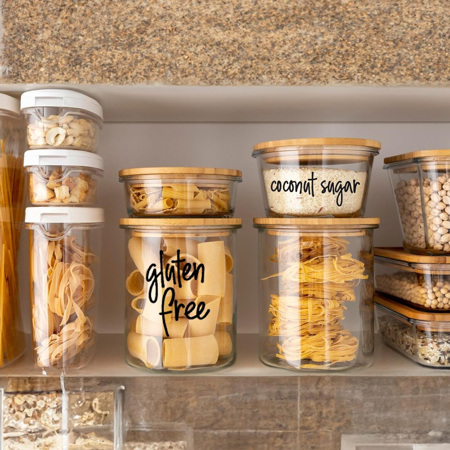 168 PCS Kitchen Pantry Labels for Food Containers, Food Pantry Labels, Gloss Clear Preprinted Water Resistant Complete Label Set, Labels for Organize Storage Jars, Spice, Waterproof Containers image number 4