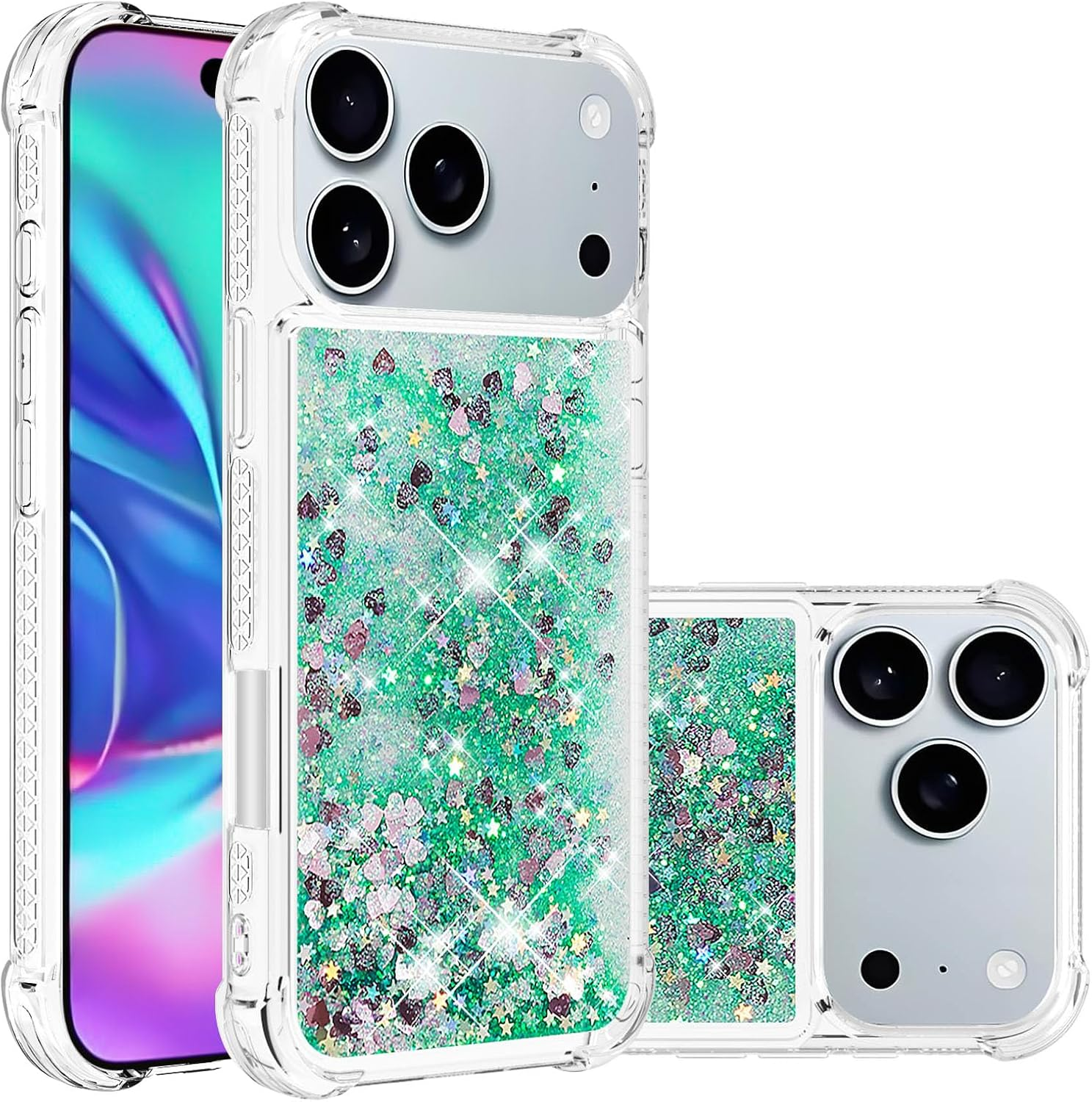 COTDINFOR Case for Iphone 17 Glitter Cover Liquid Shockproof Transparent Mobile Phone Case Quicksand Flowing Protective Case Silicone Mobile Phone Case for Iphone 17 Purple YBWTLS.