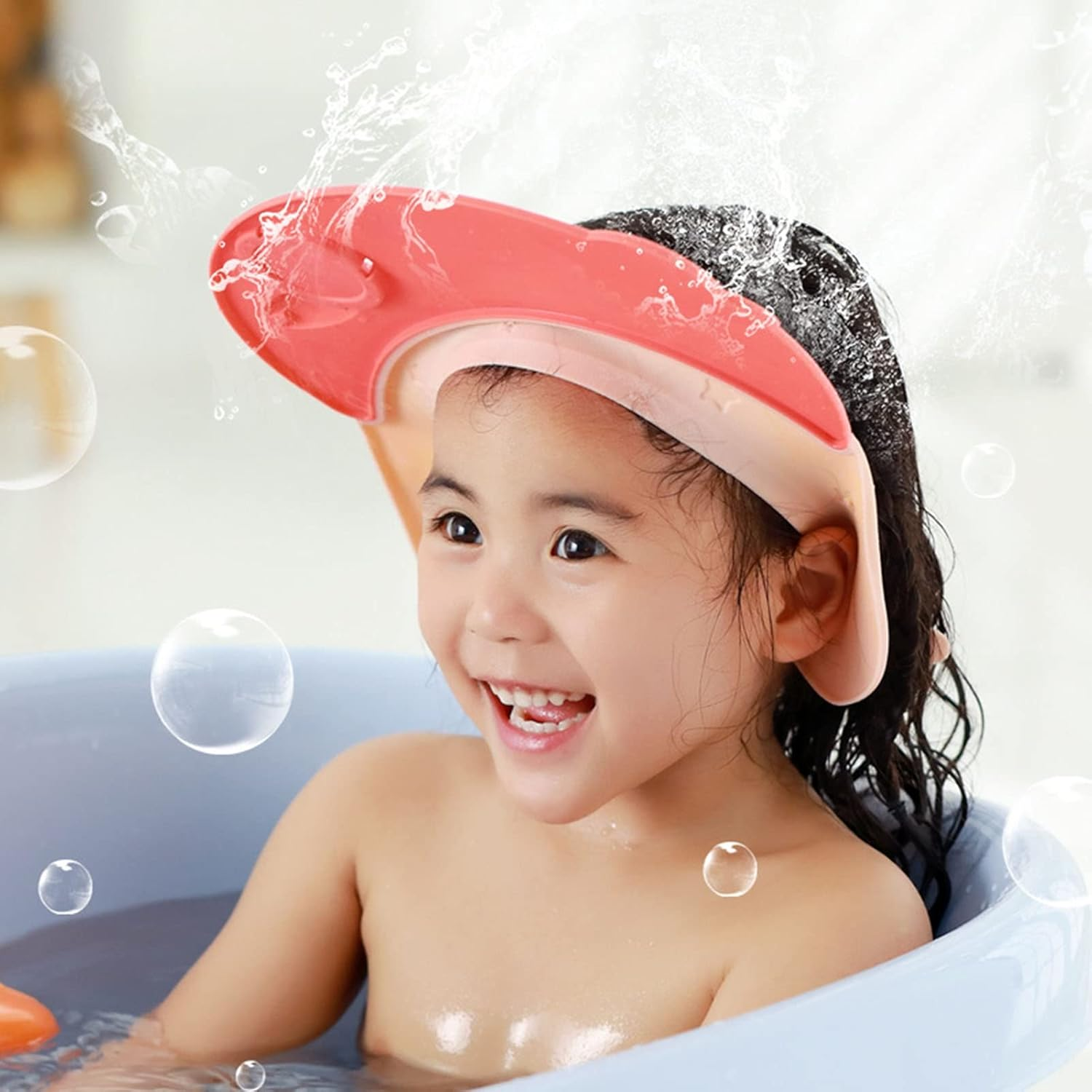 Sanwoodenz Baby Bathing Cap Boys Girls Ear Protective Shampoo Hat Waterproof Adjustable Practical Elastic Red image number 2