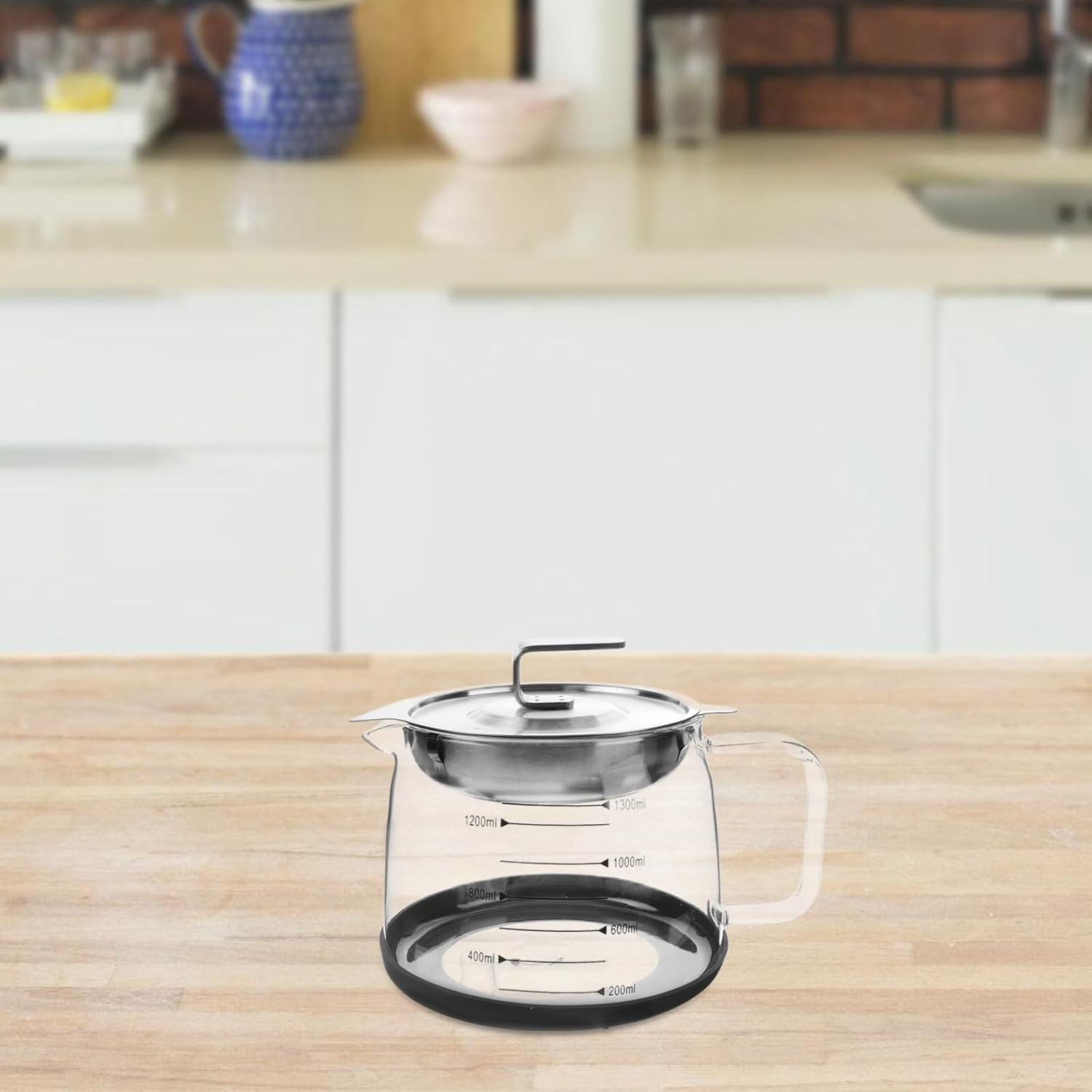 VANZACK Glass Oil Filter Pot 1300Ml with 304 Stainless Steel Strainer, Used Cooking Oil Collector and Fat Separator Container for Household Kitchen image number 2