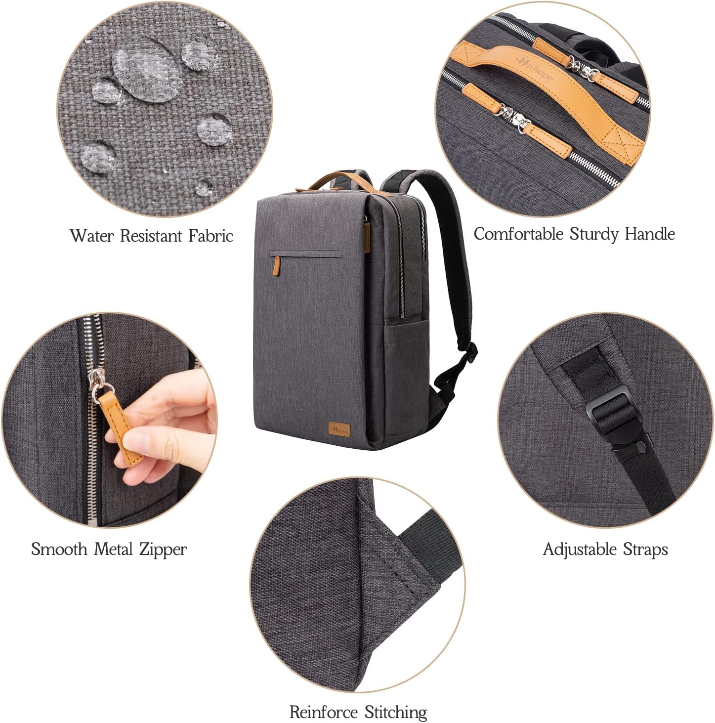 Hp Hope Smart Laptop Backpack, Work Business Backpack for Women, 15.6Inch with USB Charging Port and Lock Fit Computer Business Bookbag for Men Women College School Gift - A3-Grey-15.6 image number 4