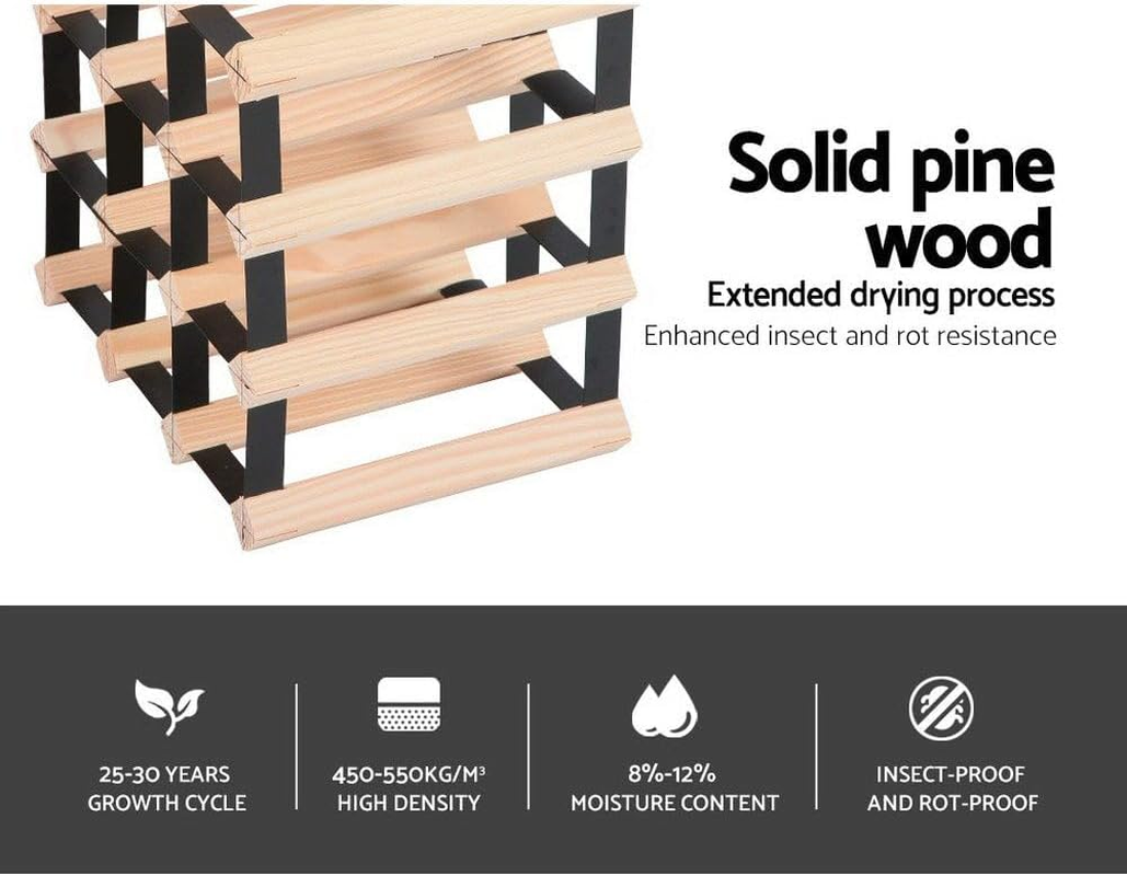 Artiss 4 Tier 12 Bottle Wine Rack, Wooden Timber Wines Bottles Storage Racks Holder Freestanding Display Organiser for Kitchen Cellar Bar, Stackable Modular Pine Wood 32 X 32 X 23.5Cm image number 5