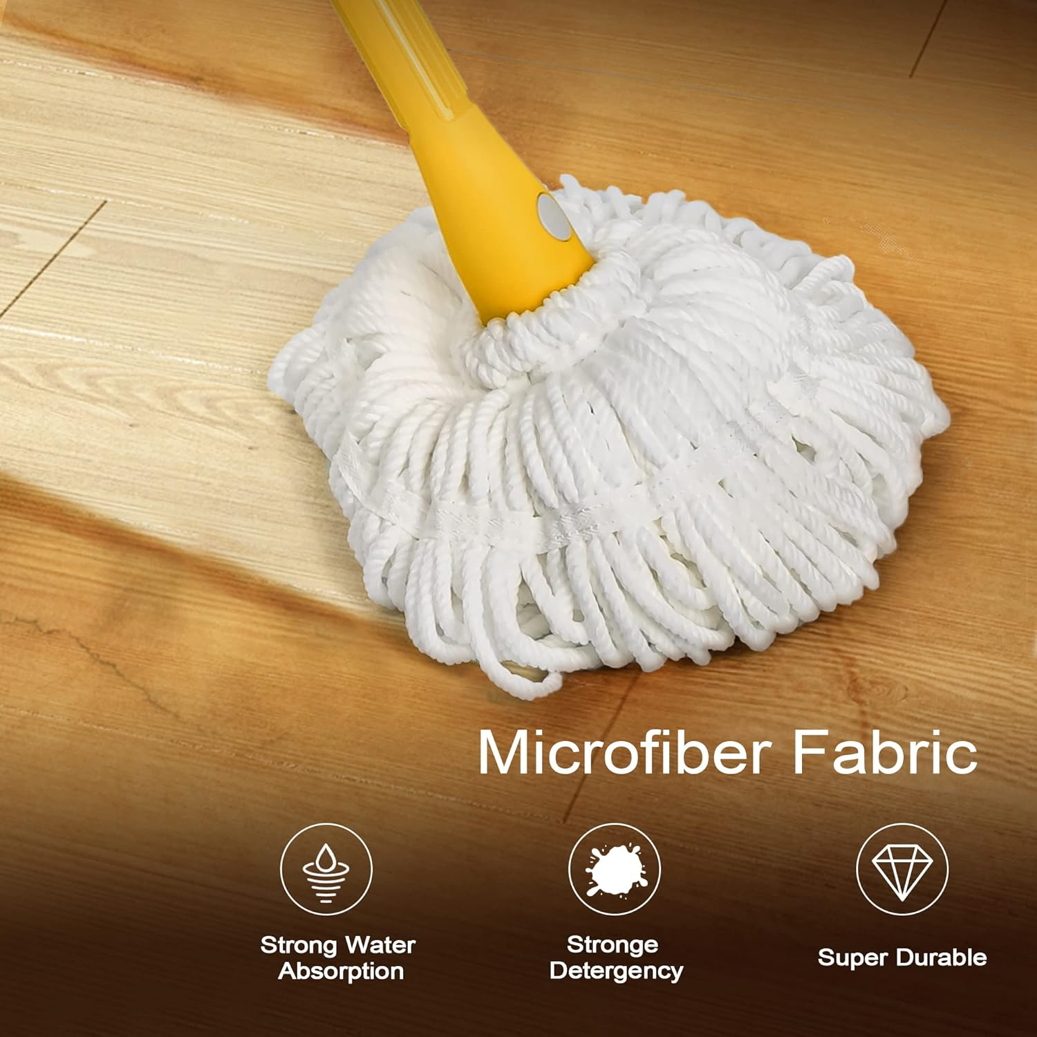 JEHONN Twist Mop with 146 Cm Long Handle, Self Wringing String Mop for Floor Cleaning, Washable Microfiber Mop for Hardwood Vinyl Tile Marble Laminate Home Office Kitchen (Yellow)