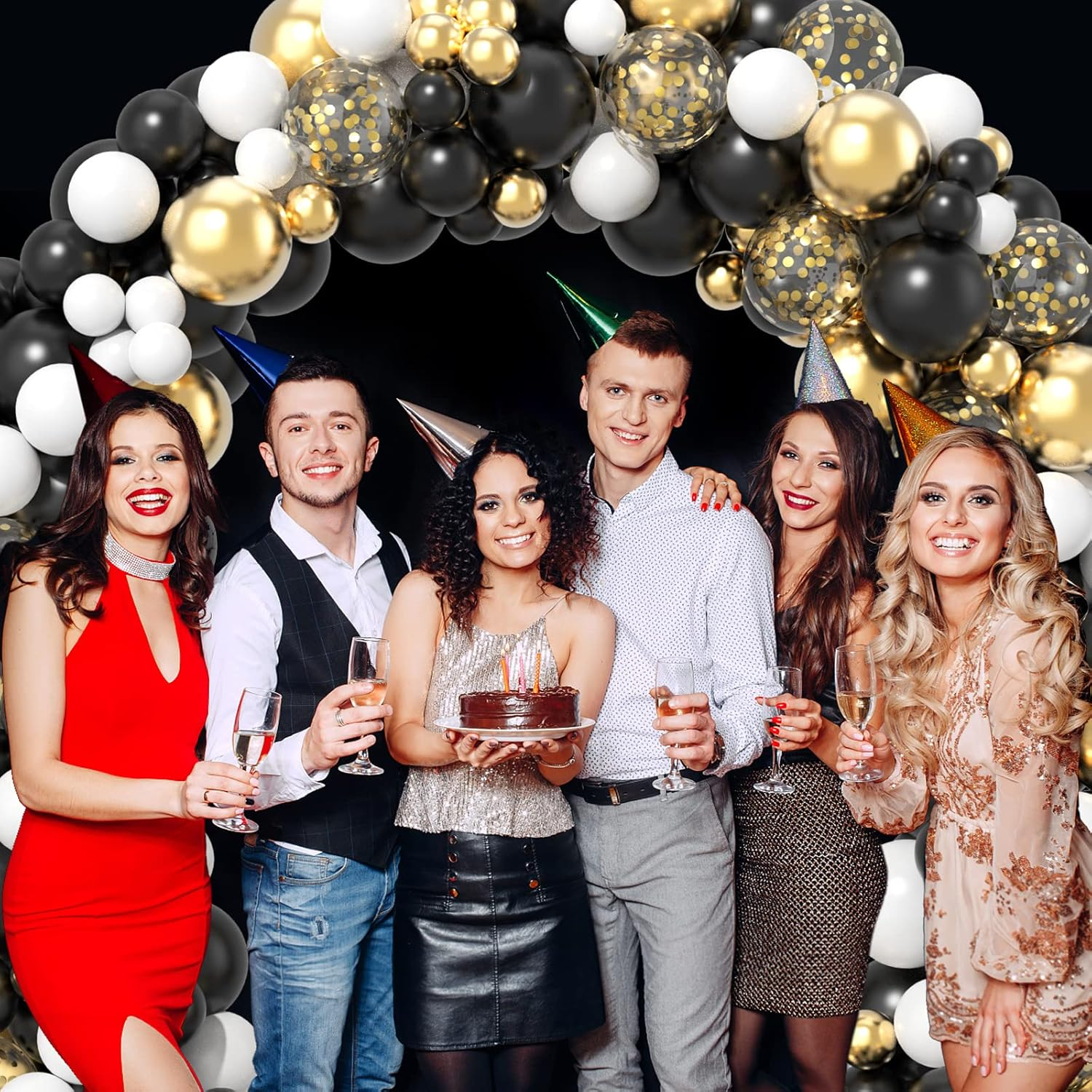 Black and Gold Balloons Garland Kit, 100Pcs Metal Gold Black White Balloons Set in Different Size for Graduation Birthday Anniversary Bachelorette Party Balloon Decoration image number 3