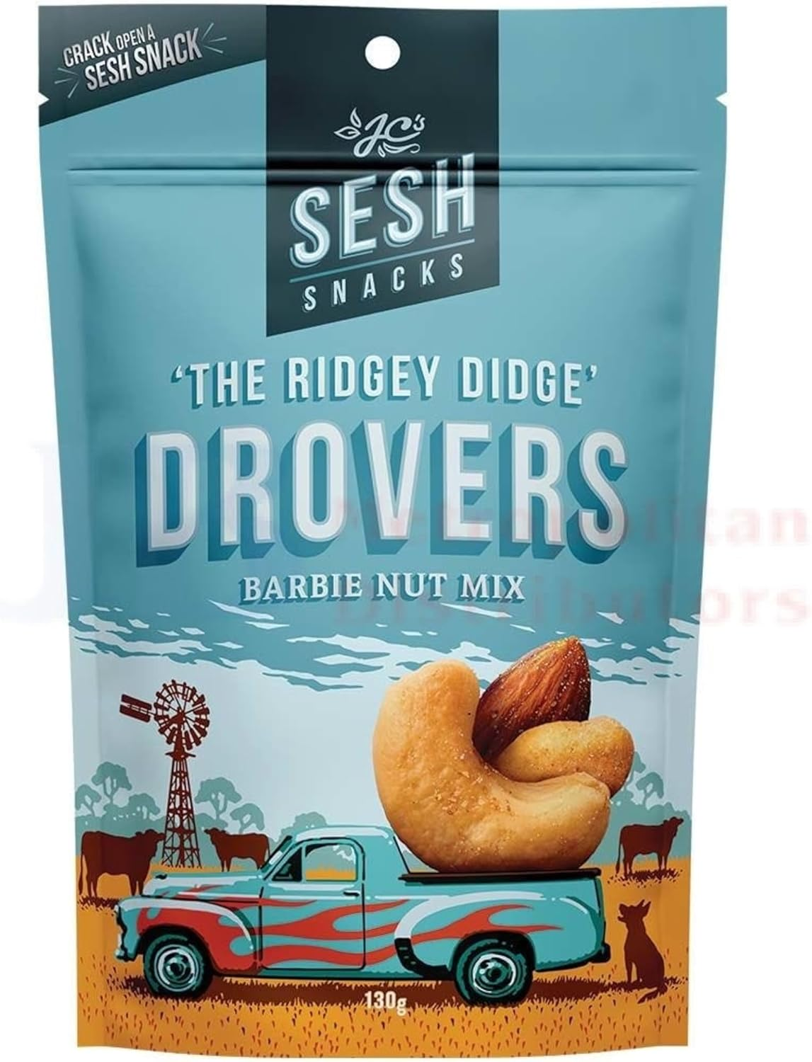 J.C.'S QUALITY FOODS Sesh Snacks Drovers Barbie Nut Mix, Aqua, 130 G