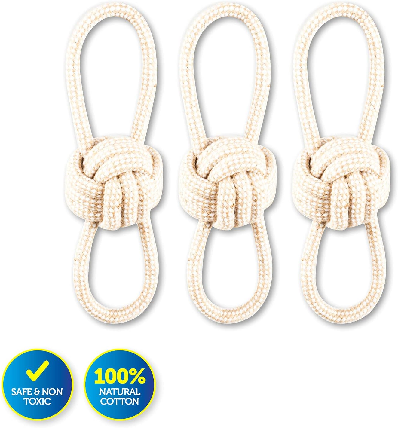 [3PCE] Pet Basic Rope Dog Toys, Natural Cotton, Thick Tug Fetch Play, Lightweight and Soft, Safe and Non Toxic, Ideal for Play at Home, Parks, Beaches, Provides Quality Play Time for You and Your Dog (30Cm)