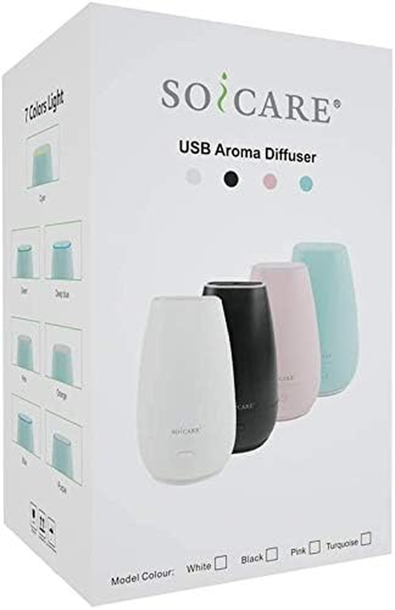 SOICARE Portable Aromatherapy Diffuser, USB Plug-In Car Diffuser, Essential Oils with 7 Color Lights, 2 Switch Modes, Waterless Auto off for Car/Home/Office - Black image number 5