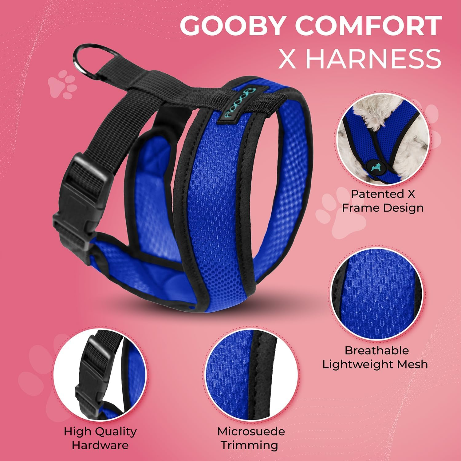 Gooby - Comfort X Head-In Harness, Choke Free Small Dog Harness with Micro Suede Trimming and Patented X Frame, Blue, Medium image number 2