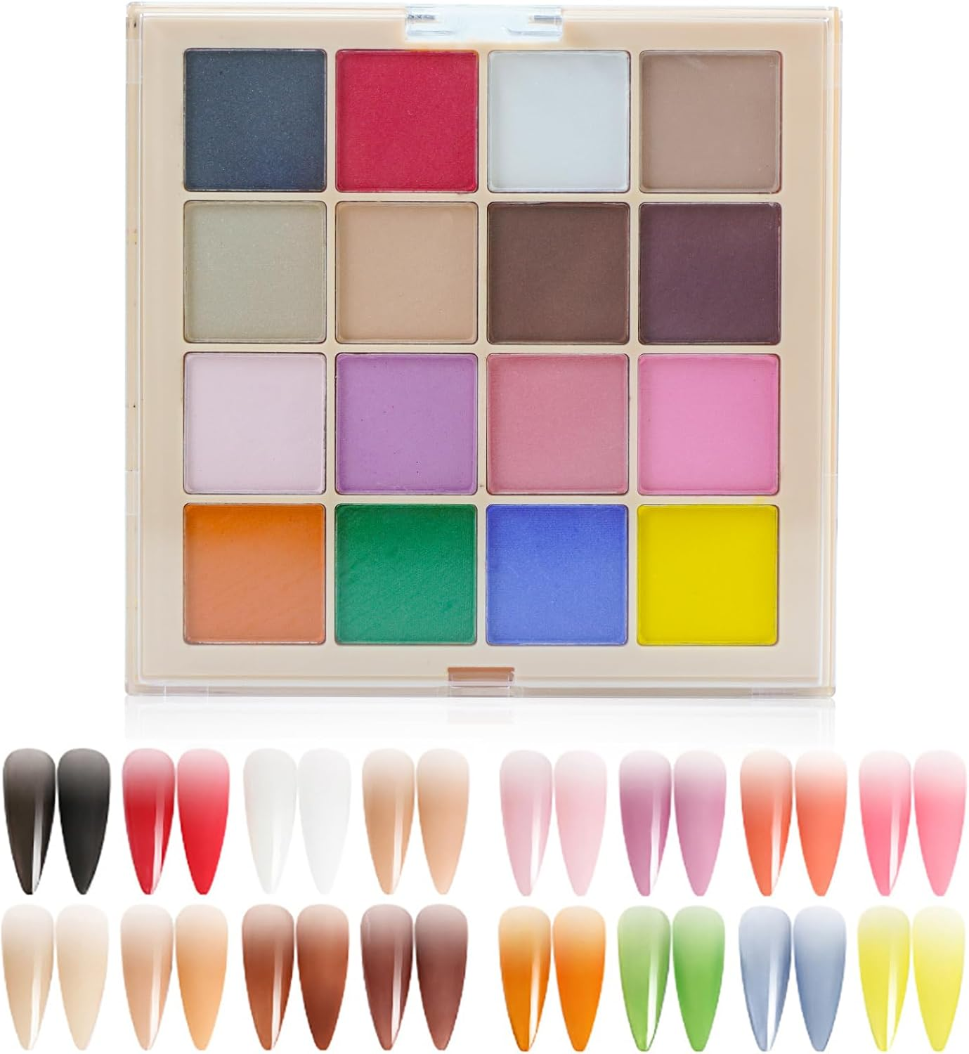 Enmart 16 Colors Soild Nail Gel Palette, Aurora Mirror Nail Glitter Powder, Nails Gel Polish Pigment Nail Art Decorations, Metallic Nail Glitter Powder for Nail Art Decoration Nail Salon(02)