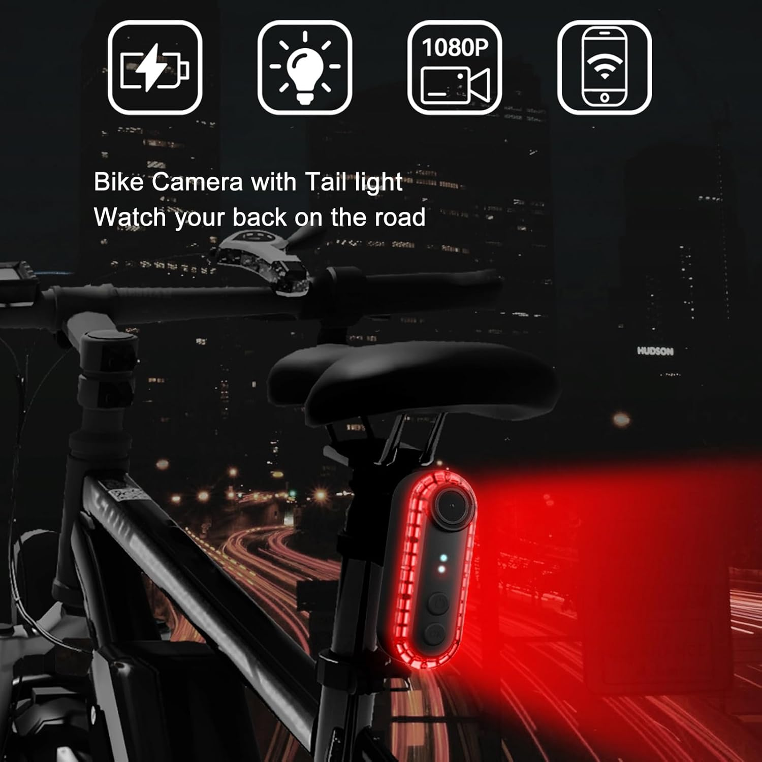 Bike Rear View Camera with 6 Lighting Modes Tail Light, 1080P 150&deg; Wide Angle | IPX6 Water Proof | 3500Mah | Rear Cycling Camera 180&deg; Adjustable Mount 6 Hours Endurance