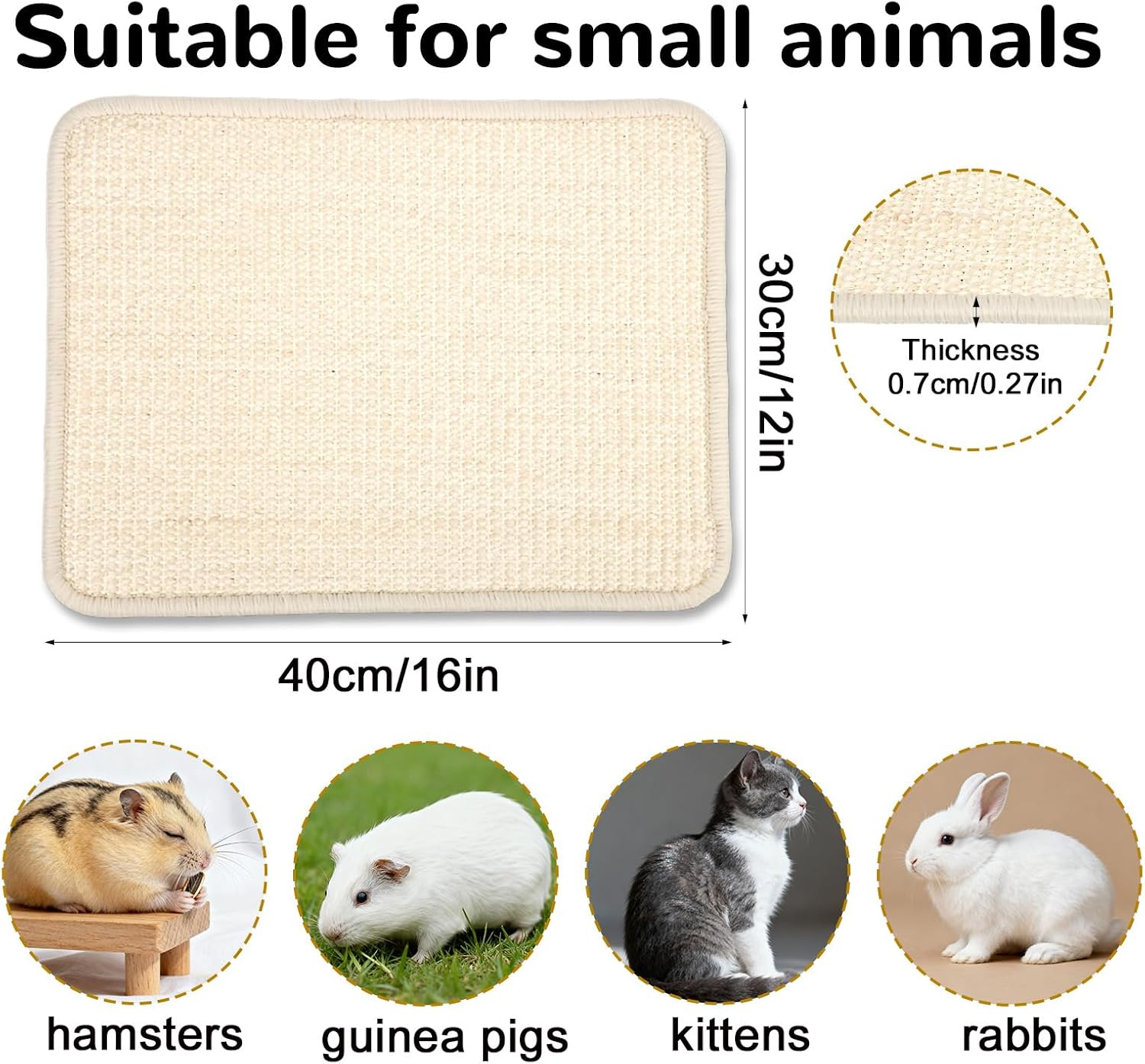 2Pcs Rabbit Scratching Pad, 40X30Cm/16X12In Sisal Bunny Scratching Mad Chew-Resistant Small Animal Bedding for Pet Chew Sleeping Nesting