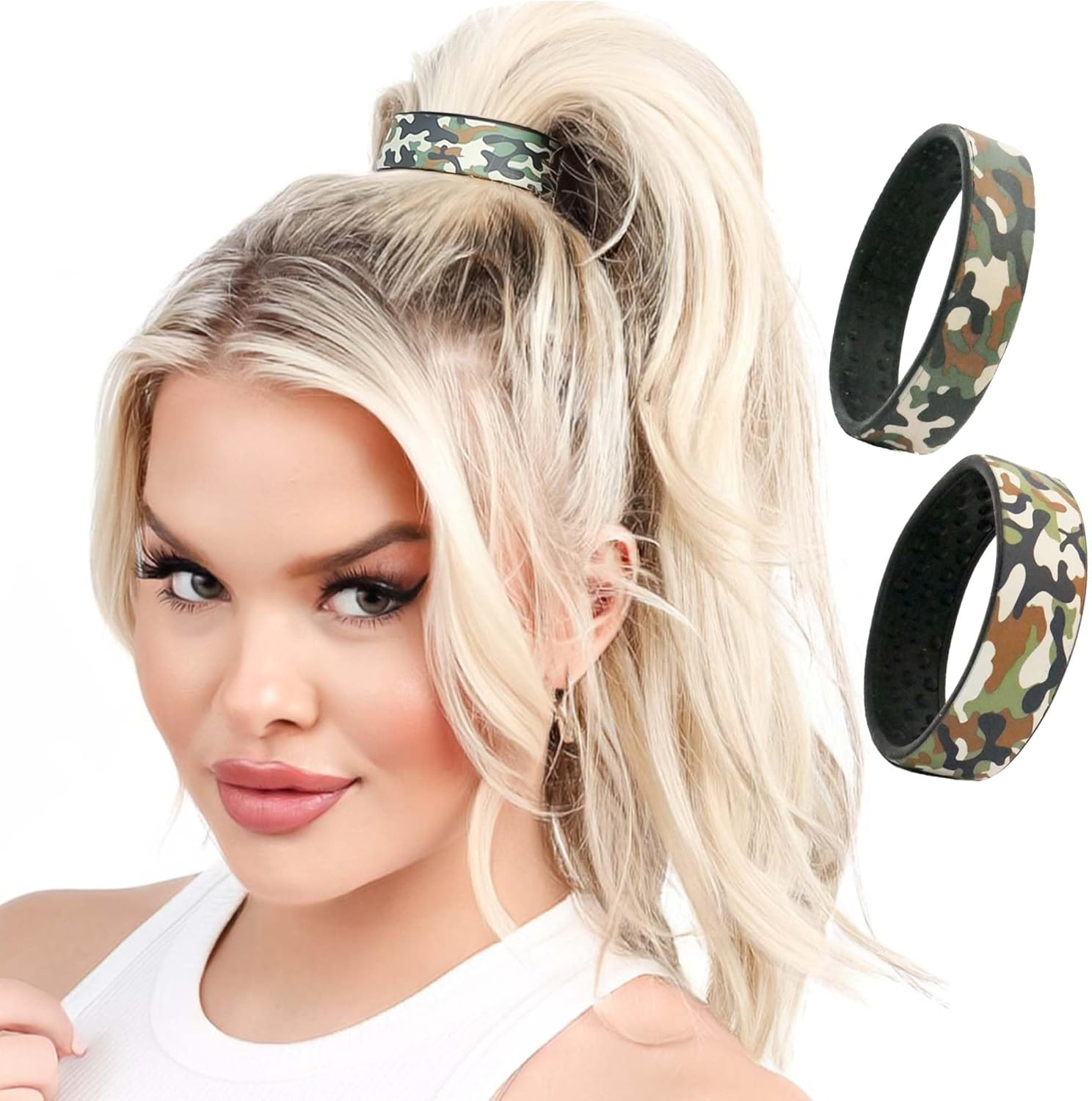 2-Pc Designer PONY-O - 1 Narrow & 1 Wide Bendable Printed Hair Tie | No Damage Ponytail Holder (Gold Metalic, Medium)