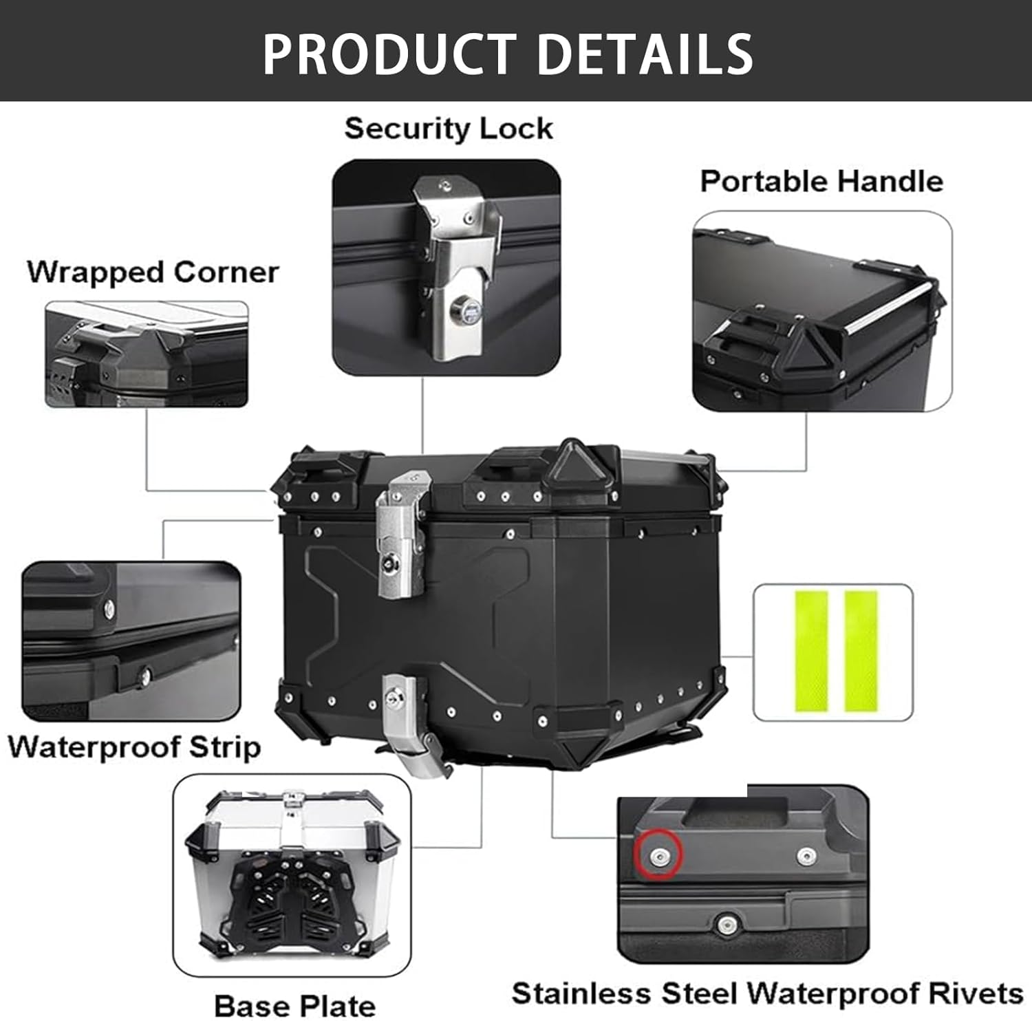 Motorcycle Top Box, Aluminum Motorcycle Travel Tail Box with Security Lock for Scooters, Bicycles 45L (45L Sliver) image number 5