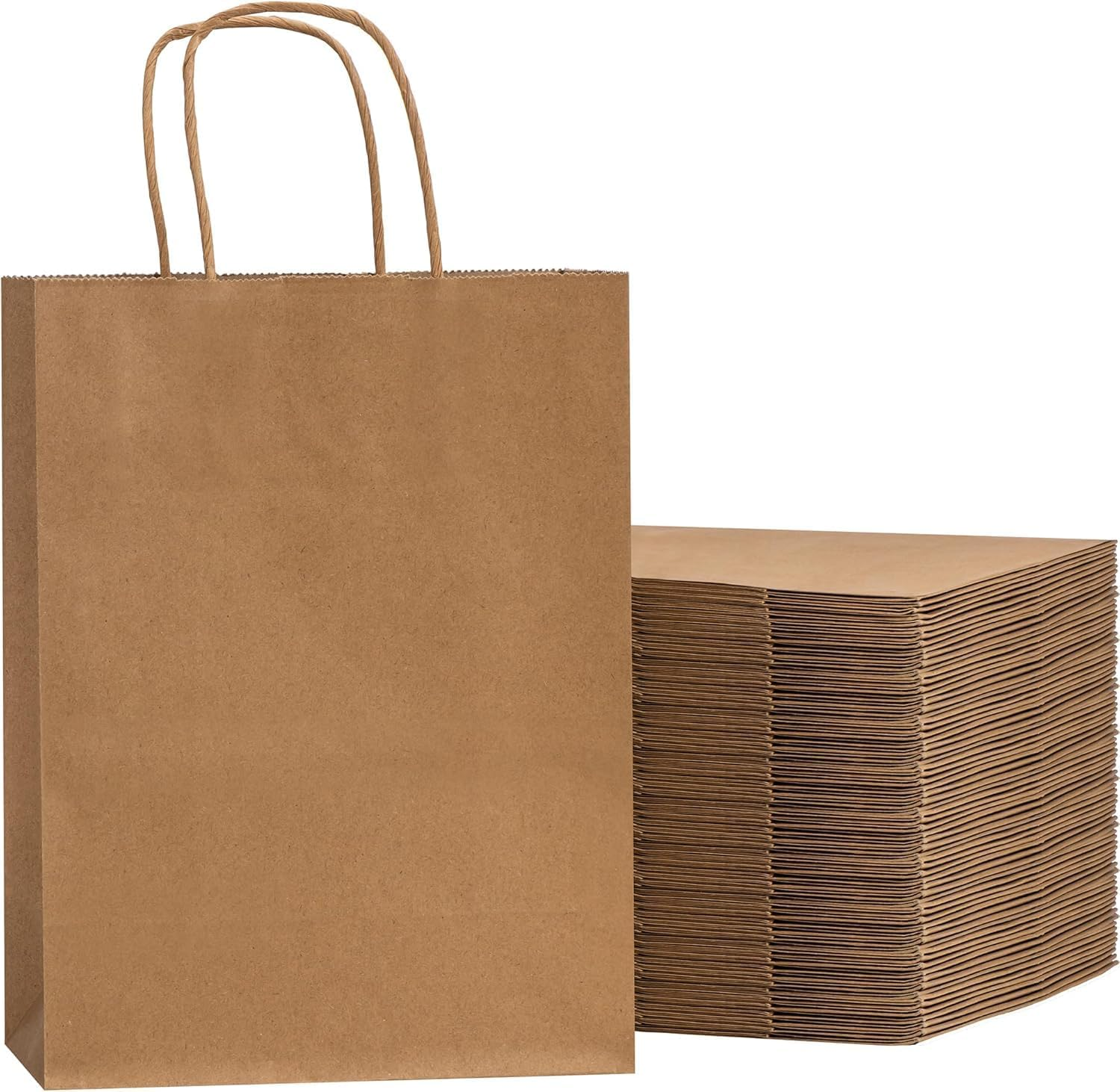 UKKQES Green Paper Gift Bags with Handles - Medium Size 21X11X27Cm, 30Pcs Bulk Pack - White, Retail, Party, Shopping, Merchandise Bags