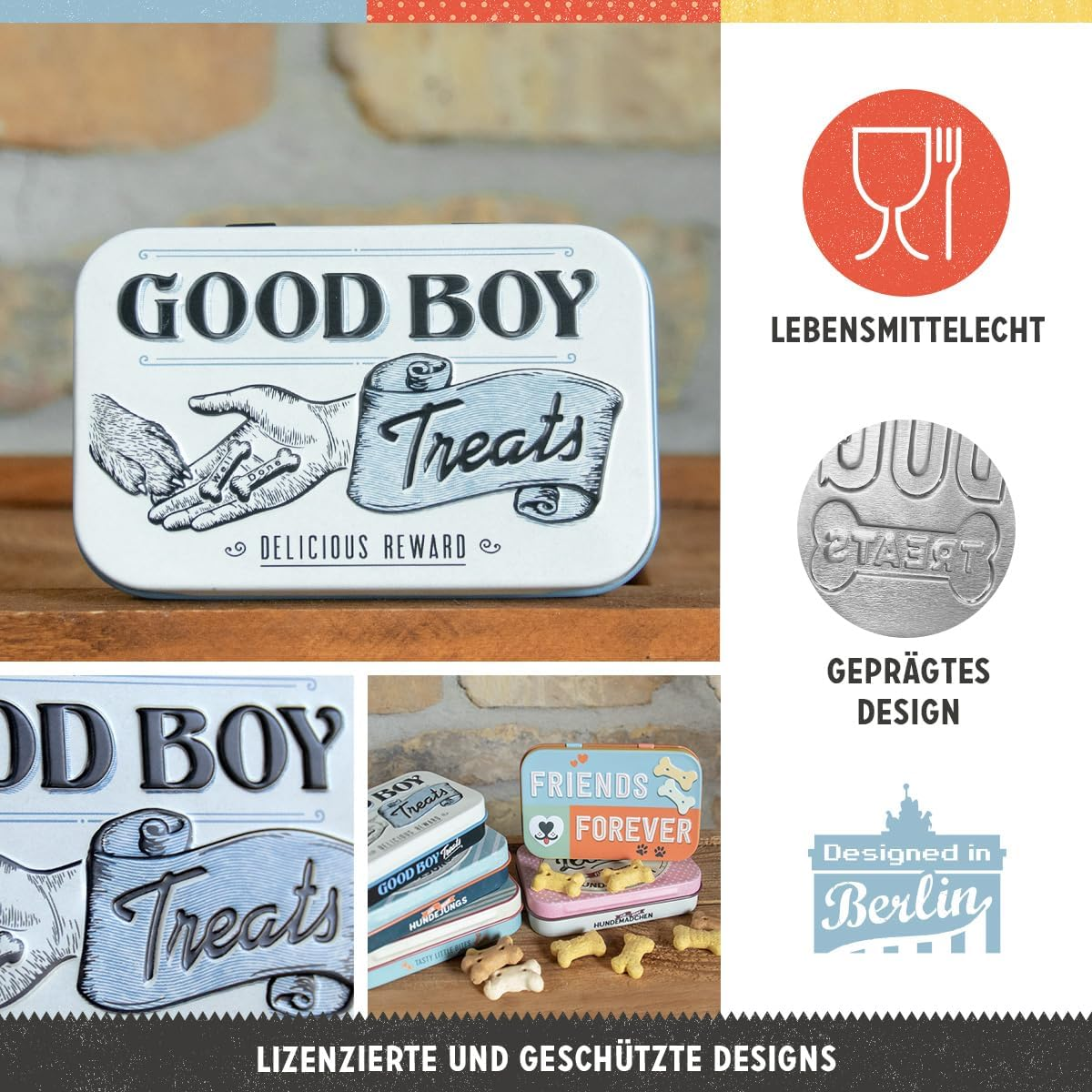 Nostalgic-Art Retro Good Boy Treats - Gift Idea for Dog Owners, Dog Treat Tin, Vintage Design, 6 X 9.5 X 2 Cm