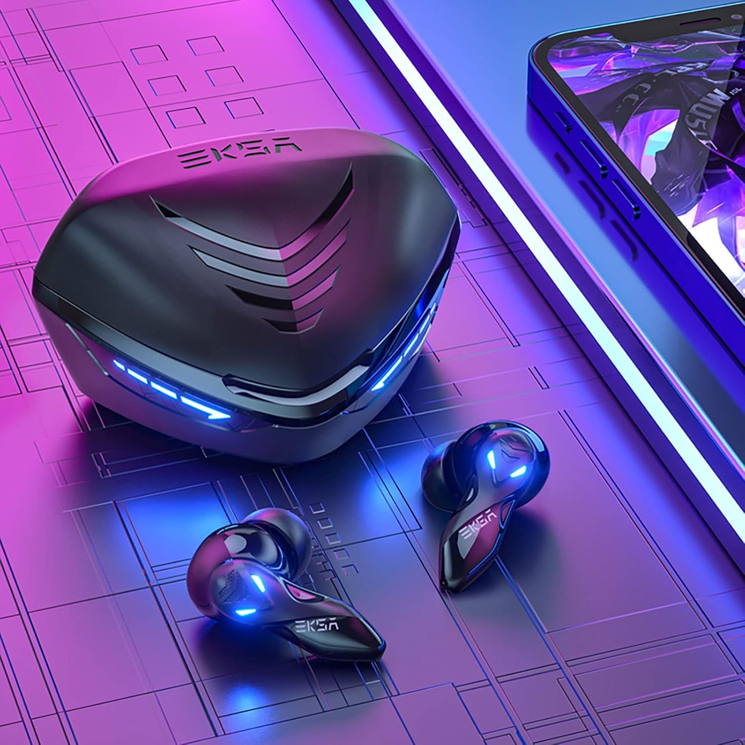 EKSA GT1 Cobra Wireless Gaming Earbuds - 38Ms Ultra-Low Latency - 36 Hours Battery Life - Game/Music Mode - Built in Mic - IPX4 Waterproof Earphones - Bluetooth in Ear Headset for PC, Mobile Phone image number 2