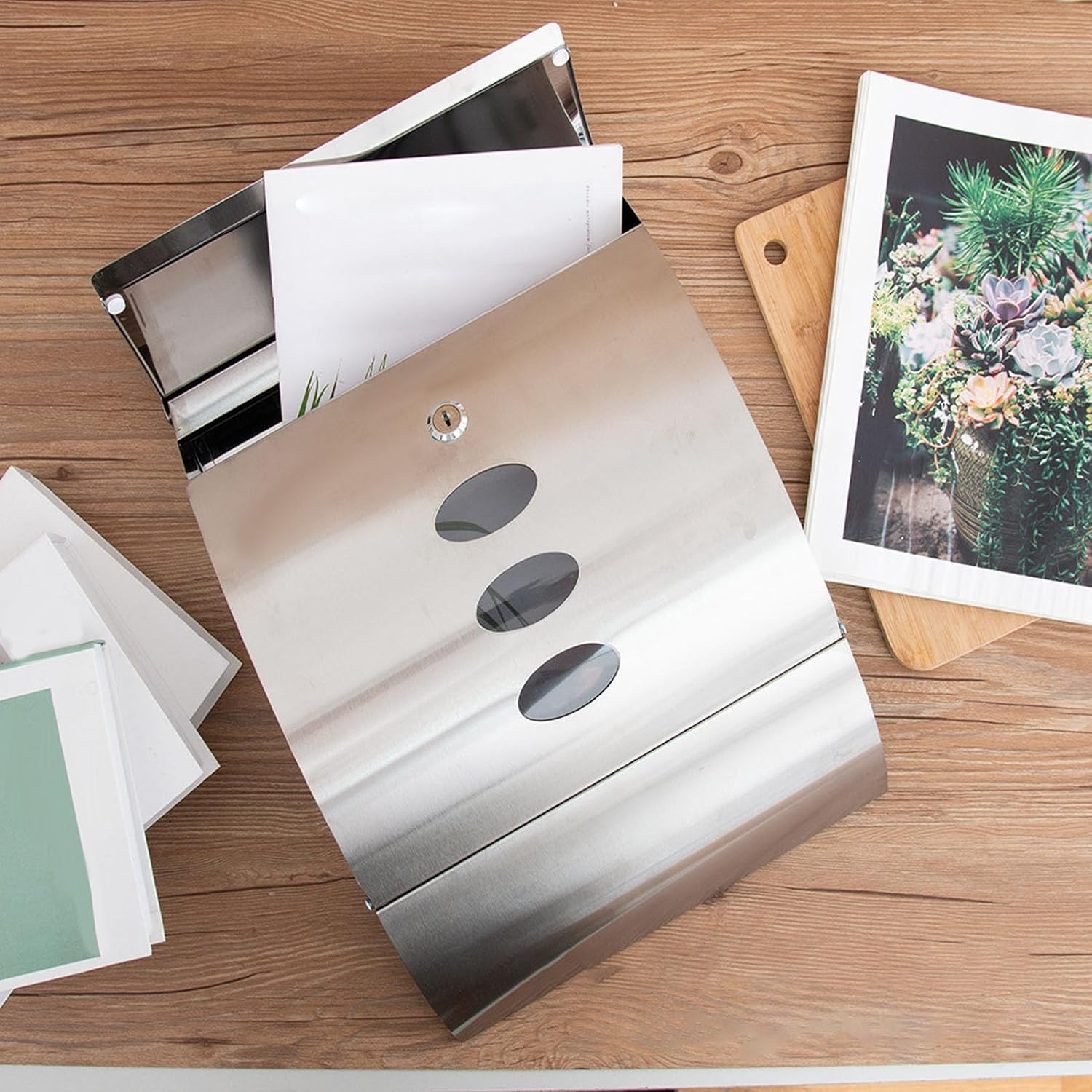 Wall Mounted Mailbox, Stainless Steel Rainproof Locking Security Mailbox with Key Lock Large Capacity Mail Post Box Curved Letterbox for Home Outdoor, Easy to Install image number 4