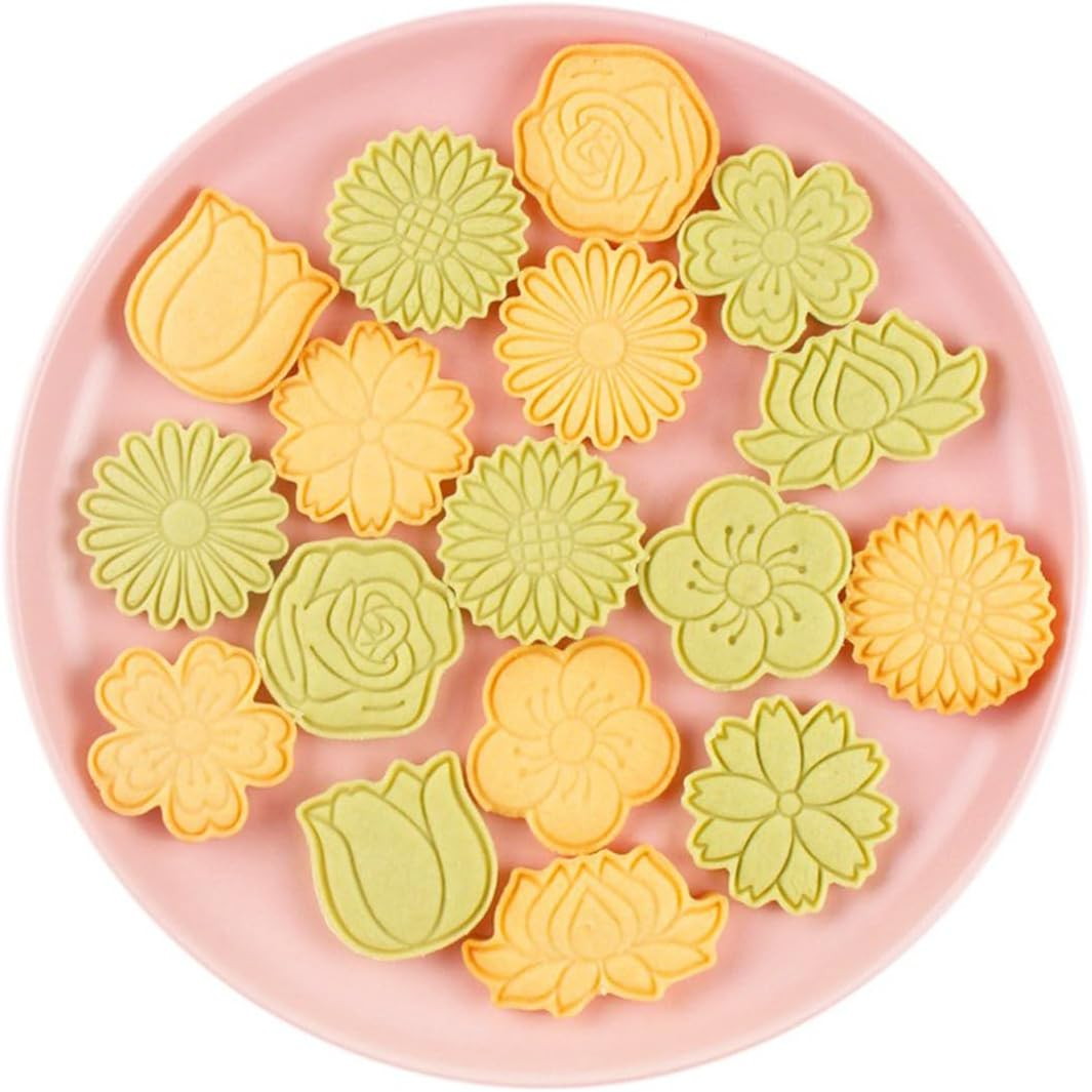 8PCS Flower Cookie Cutters with Plunger Stamps Set, Tulip Rose Daisy Cookie Plunger Stamps DIY Press Molds Birthday Party Baking Supplies Clay Biscuit Molds image number 6