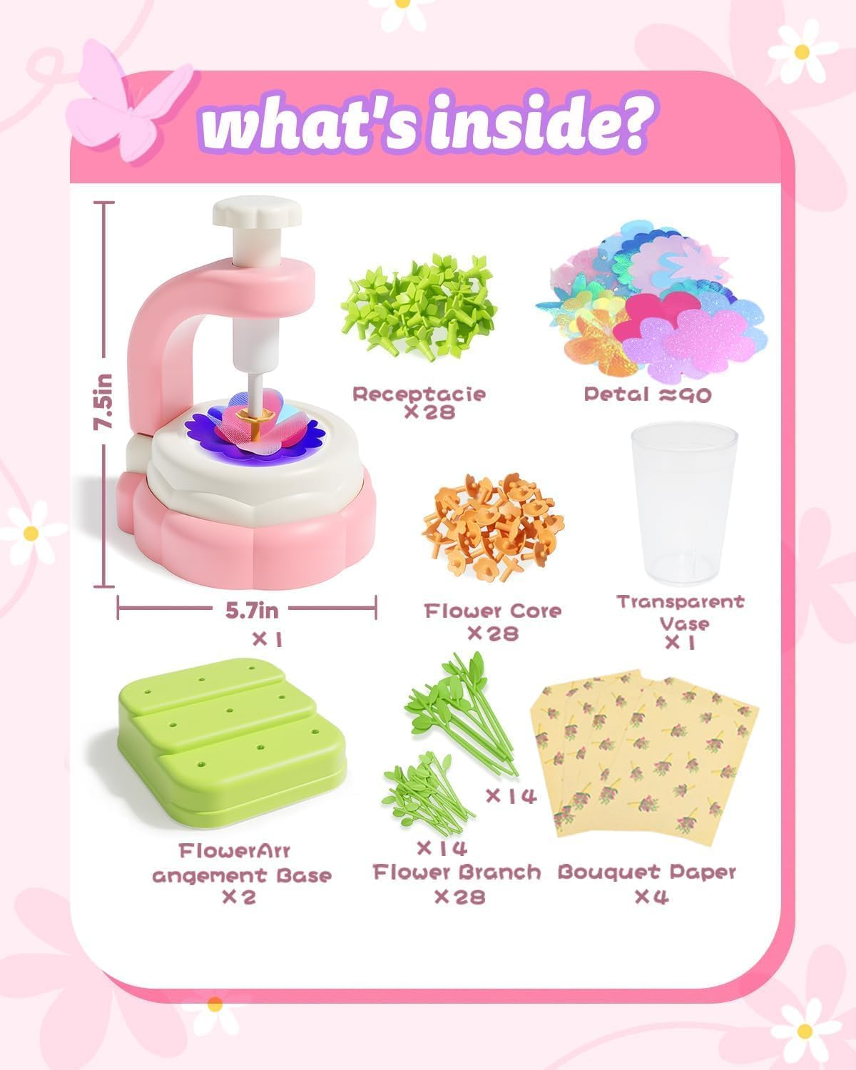 Fabric Flower Bouquet Kit, Creative DIY Craft for Girls Ages 4-8, Build & Bloom Floral Toy, Inspiring Arts & Crafts Educational Gift, Perfect Preschool Activity or Birthday Present image number 6