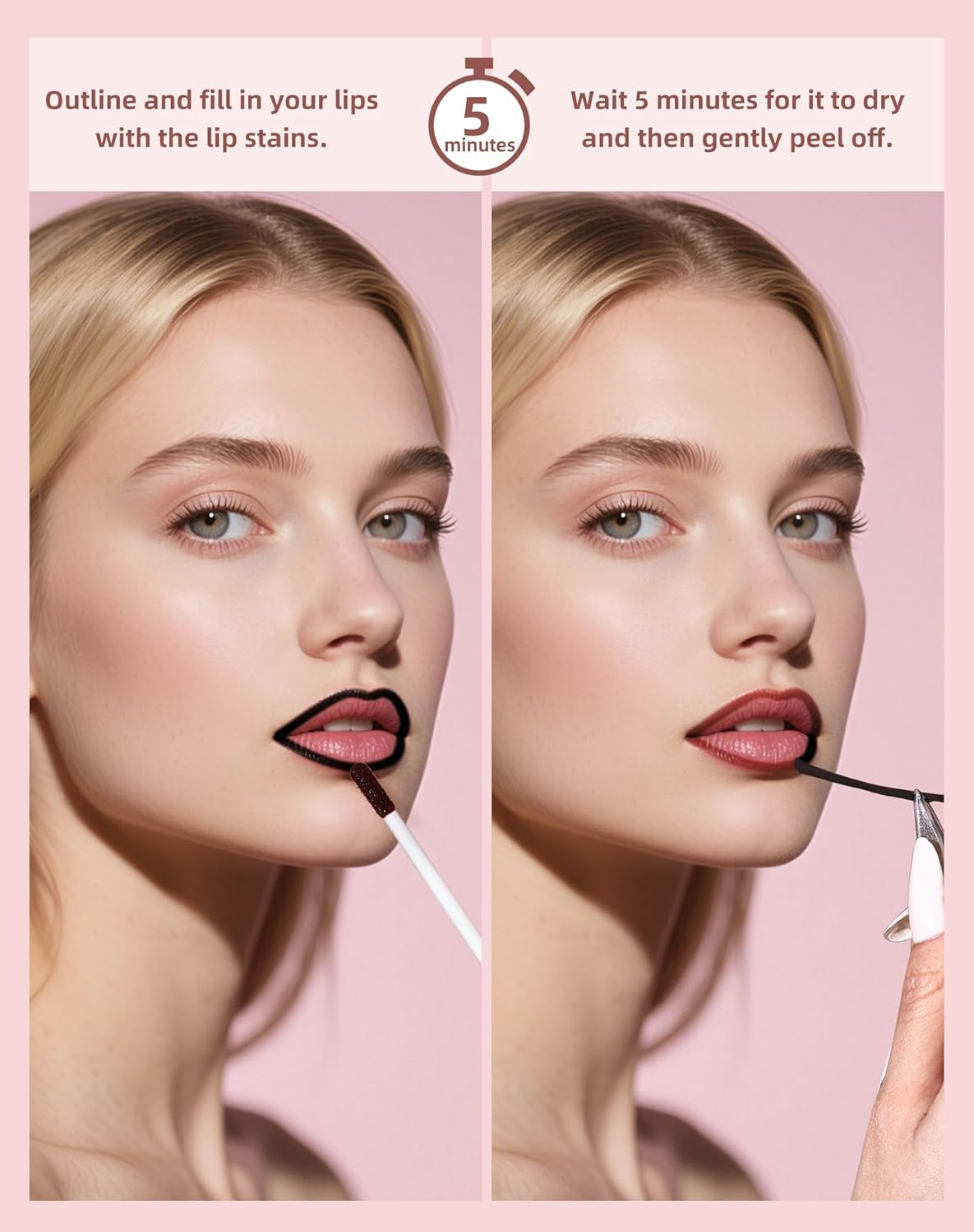 KIMUSE Peel off Lip Stain, Long Lasting Lip Stain Peel off with Tweezer, Waterproof Lip Liner Stain, Transfer-Proof, Highly Pigmented Color, Matte Finish image number 4