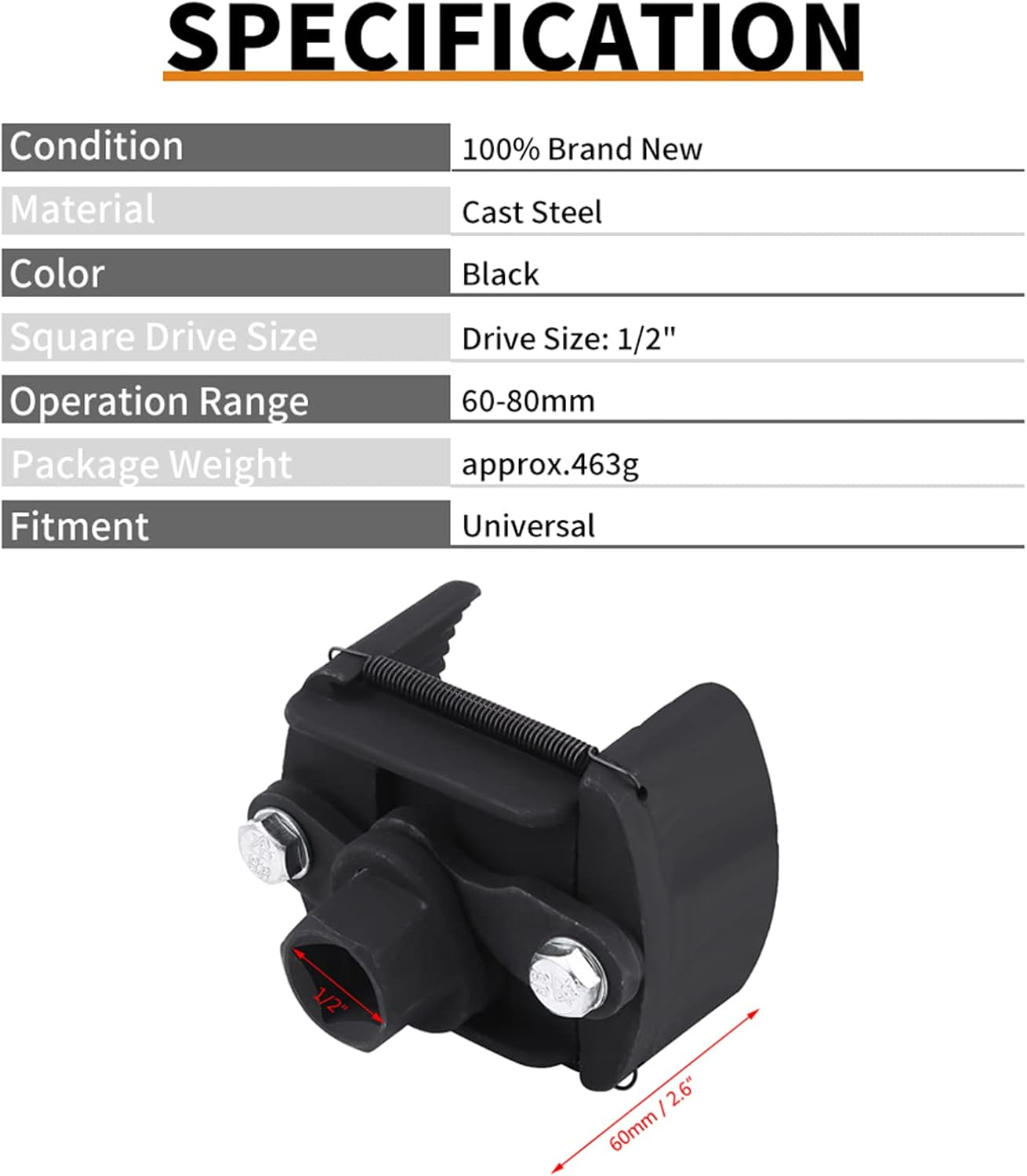 2 Jaw Oil Filter Wrench 60Mm to 80Mm Adjustable Universal Fuel Remover Removal Tool for Efficient Oil Filter Removal in Automotive Maintenance image number 4