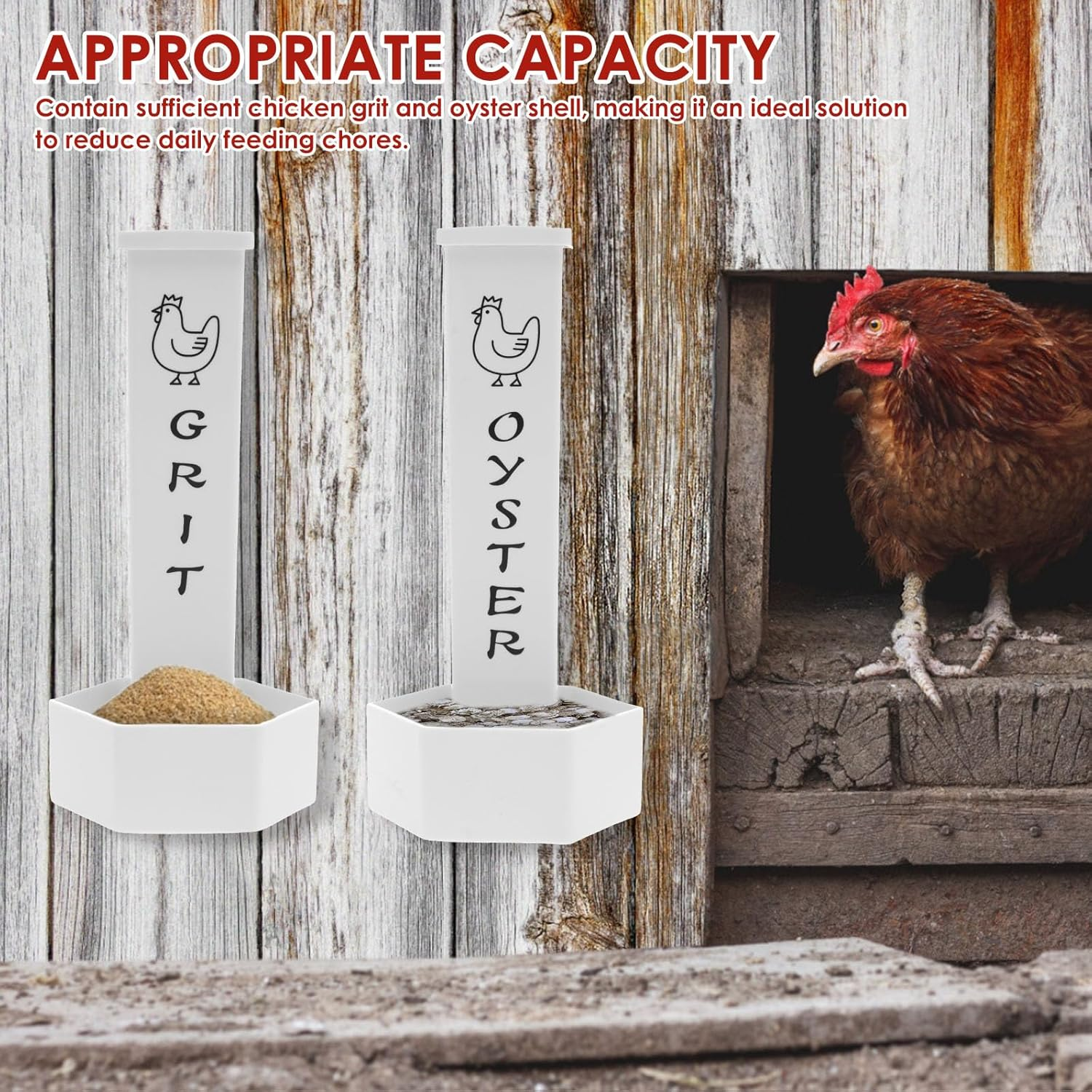 2Pcs Mount Feeder, Flexible Installation Chicken Grit and Oyster Shell Feeder with Lid for Chicken House Raising image number 5