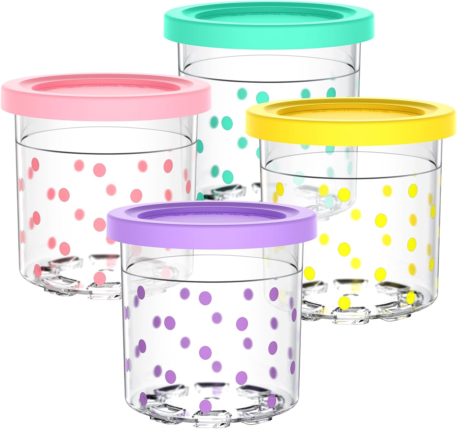 Generisch Compatible with Ninja Creami Ice Cream Maker NC300/NC301 Series - Set of 4 Ice Containers in Pink, Purple, Green and Yellow, BPA Free, Dishwasher Safe (Dot) image number 4