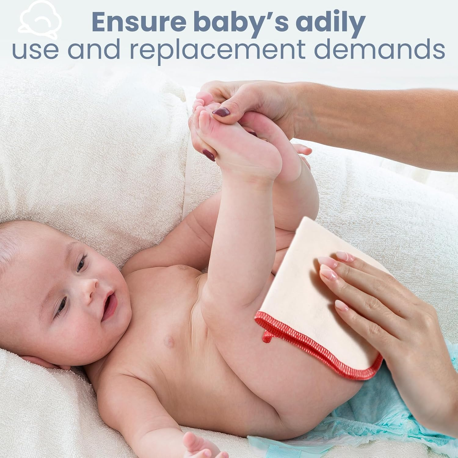 Mixweer 96 Pcs Flannel Cloth Diapers - Reusable, Washable, Natural Unbleached Baby Face Wipes - Soft & Sturdy - 8 Colors, Outer Stitching - 8 X 8 Inches image number 2