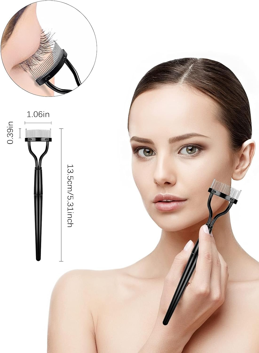 EBANKU Eyelash Comb Lashes Curler Set, 7Pcs Eyebrow Brush Comb Eyelashes Separator Tool Professional Eye Brow Spoolie Brush Scissors Tweezers Eyelash Curler Silicone Refill Pads for Makeup Grooming - 7P image number 3