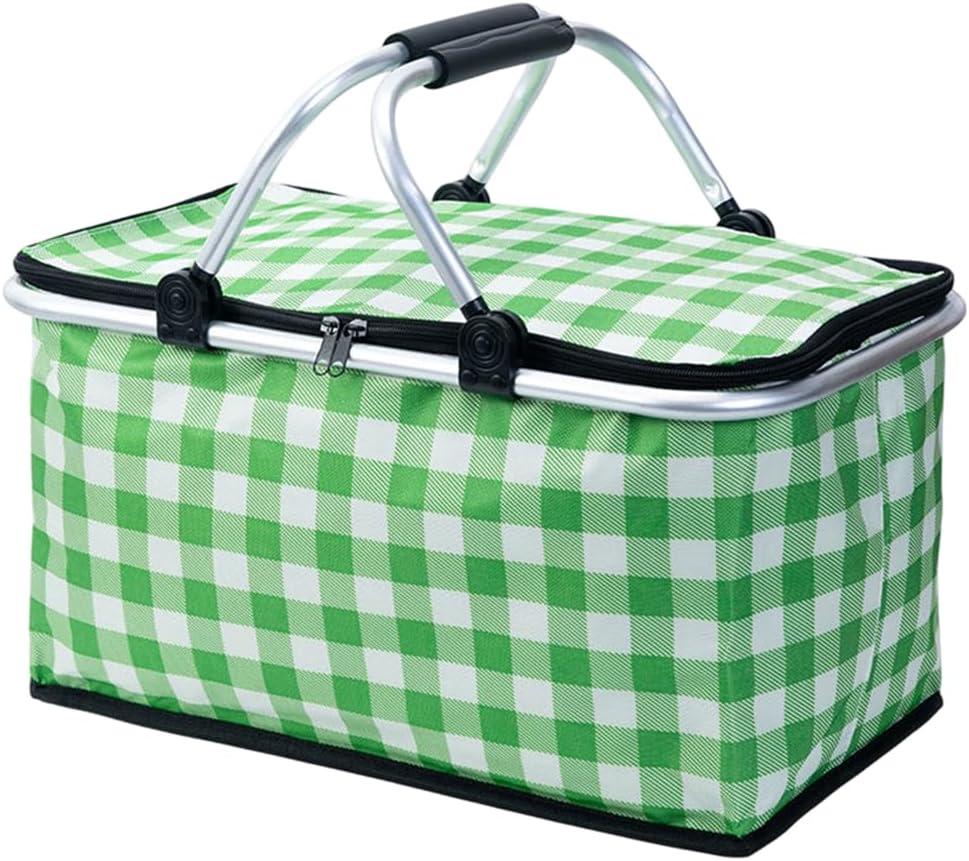 AIMALL Foldable Insulated Picnic Basket, Portable Shopping Basket for Outdoor Picnic, Camping, and Supermarket Use, Available in 6 Colours, 16.9 X 9 X 15.35 Inches