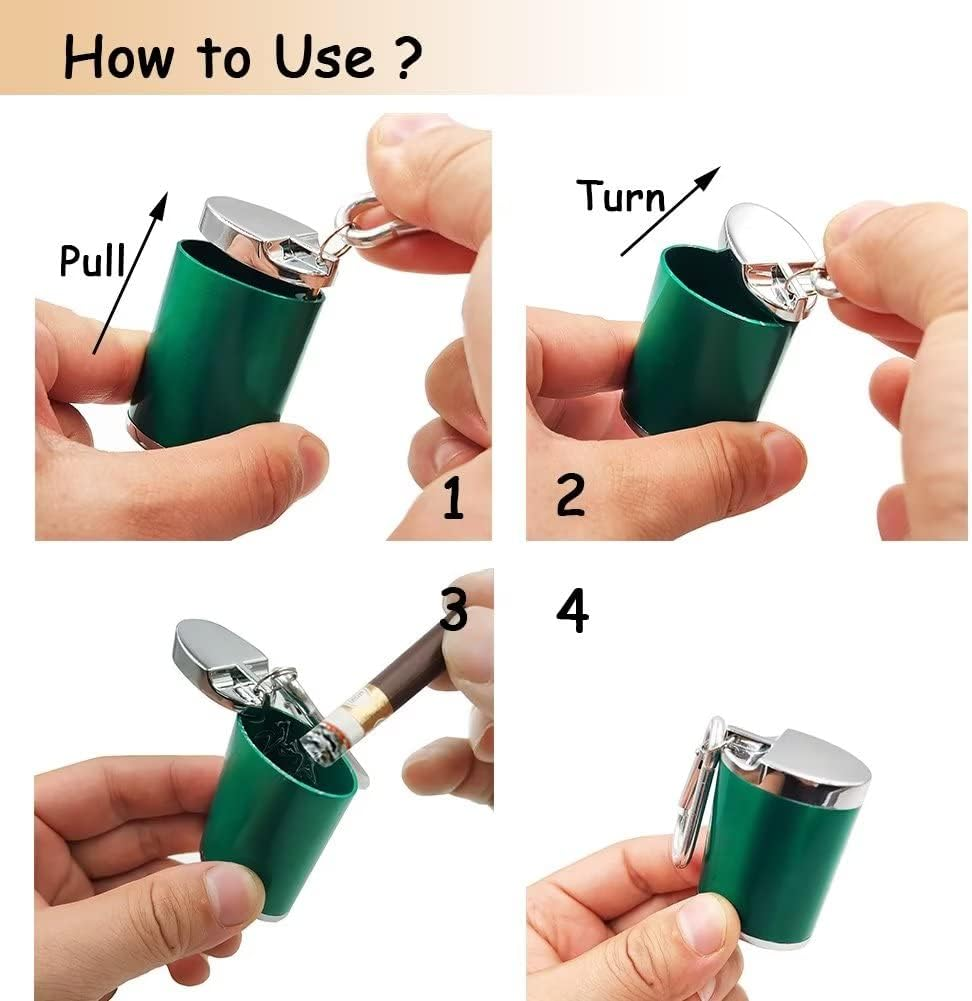 Hourwof Metal Portable Ashtray with Lid,Outdoor Pocket Ashtray for Cigarettes,Travel Ash Trays with Keychain,Oval Silver - Green image number 7