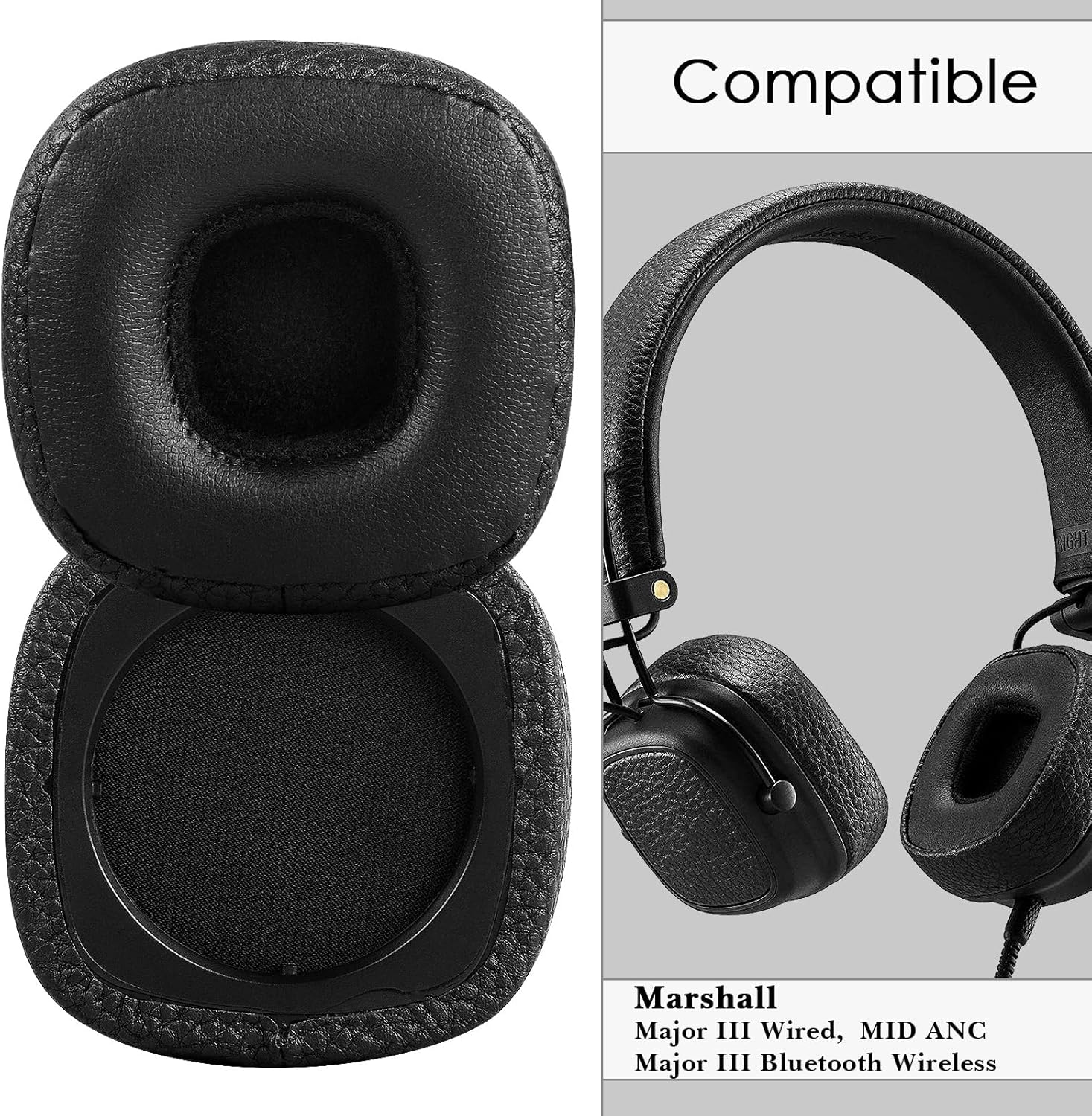 Linkidea Replacement Ear Pads for Marshall Major III Wired/Major III Wireless/Major IV/MID ANC Headphones Ear Cushions, Headset Earpads (Protein Leather/Black) image number 4