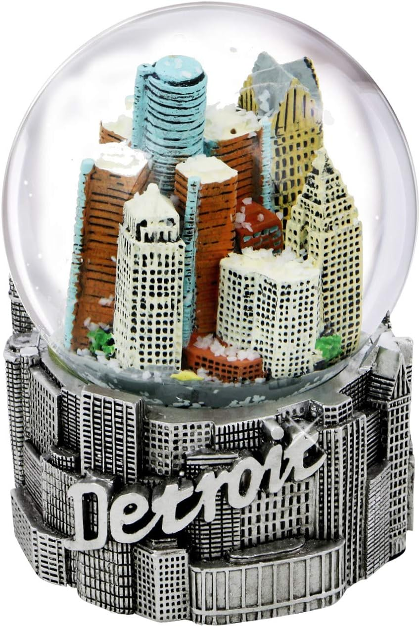 Detroit Snow Globe with Skyline and Silver Base 3.5 (65Mm Glass Globe) from Detroit Snow Globes Collection image number 1