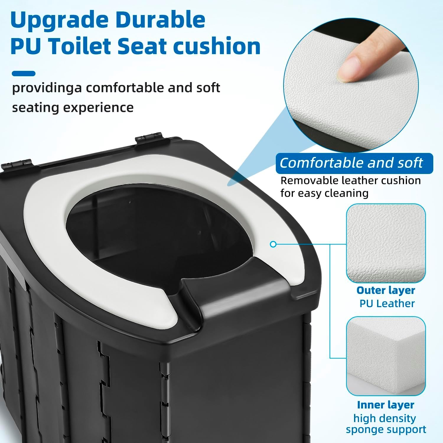 Portable Folding Toilet for Camping and Travel - Porta Potty with Lid for Adults - Commode Bucket for Indoor, Outdoor and Emergency Use image number 3
