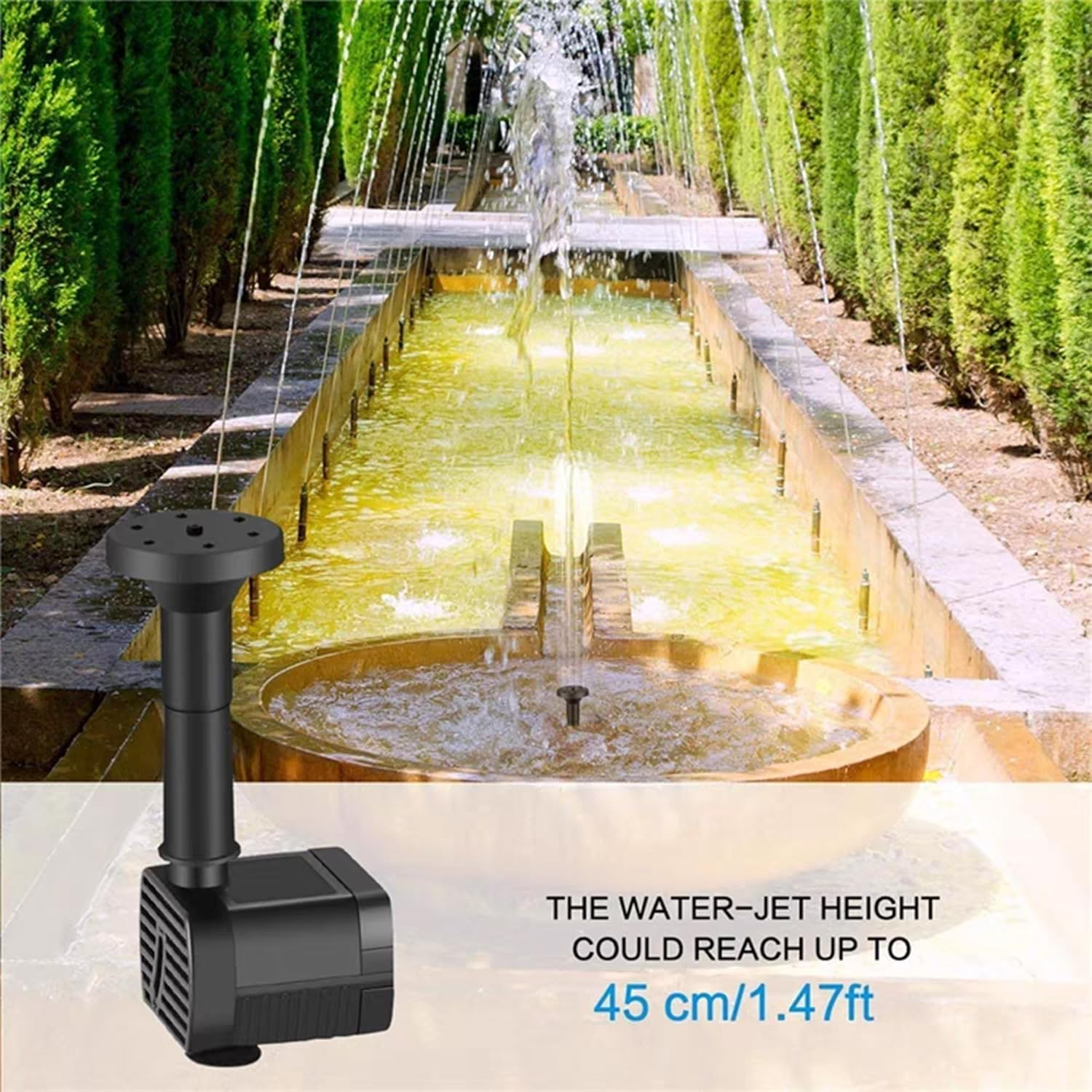 Solar Fountain,Square Solar Water Fountain with 6 Nozzle,1.2W Bird Bath Solar Water Pump with Extended - Length,Submersible Pump for Pond, Pool, Garden, Fish Tank