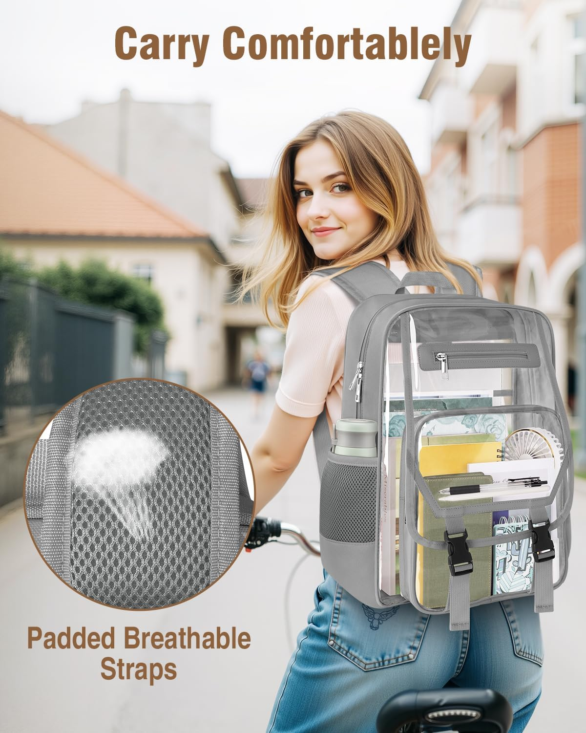 Soimeat Clear Backpack Heavy Duty Clear Bookbag image number 2