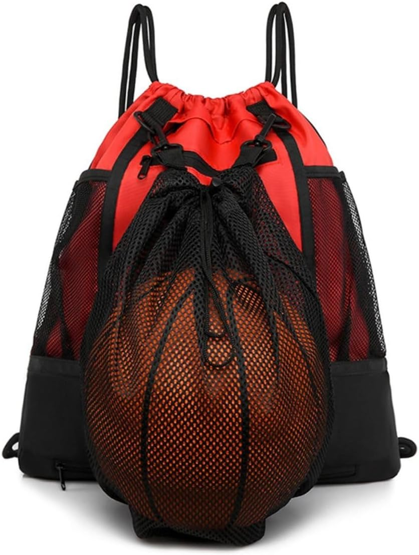 STAY GENT Drawstring Basketball Backpack for Boys, Foldable Soccer Backpack Gym Bag Sackpack Sports Sack with Detachable Ball Mesh Bag for Volleyball Baseball Yoga