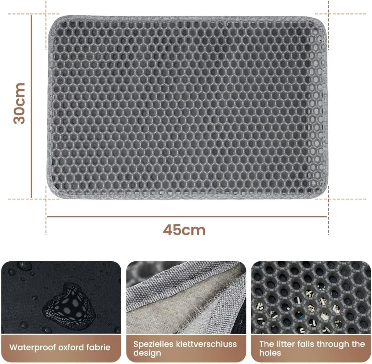Cat Litter Tray Mat, 45 X 30 Cm Cat Litter Mat, Double Layer, Non-Slip, Waterproof Design, Cat Litter Mat, Honeycomb Mat, Cat Litter Mat, Litter Control image number 2