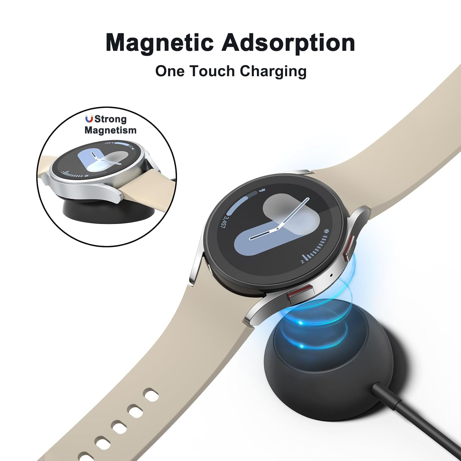 1M Magnetic Charger for Samsung Galaxy Watch 7 Chargers, USB-C Charging Dock for Galaxy Watch 7 Charger (Black, USB-C) image number 3