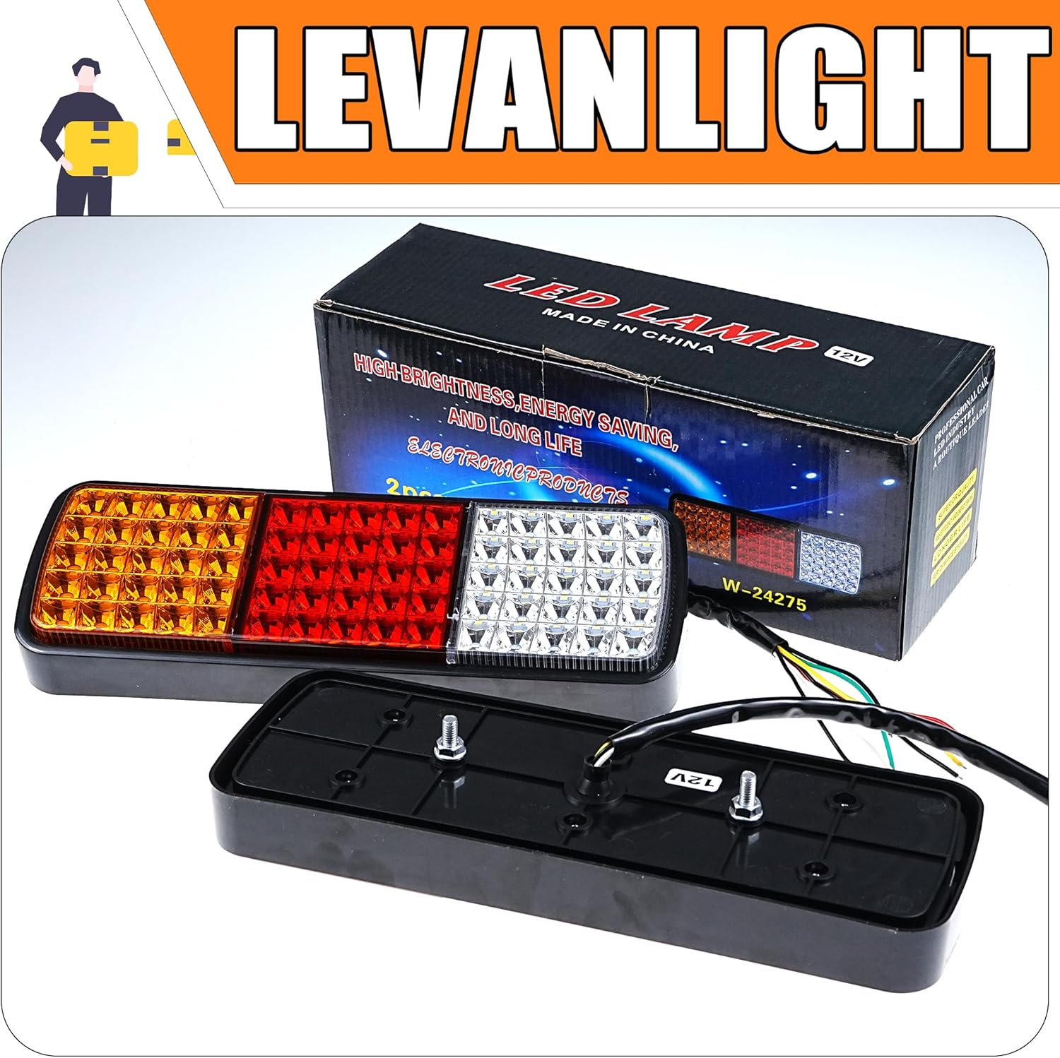 LEVANLIGHT 2Pcs 75 LED Tail Lights Stop Reverse Indicator Heavy Duty Tail Lights Stop, Brake, Reverse & Turn Signals for Ute, Trailer, Caravan, Truck, Boat (12V Waterproof, Easy Install) image number 2