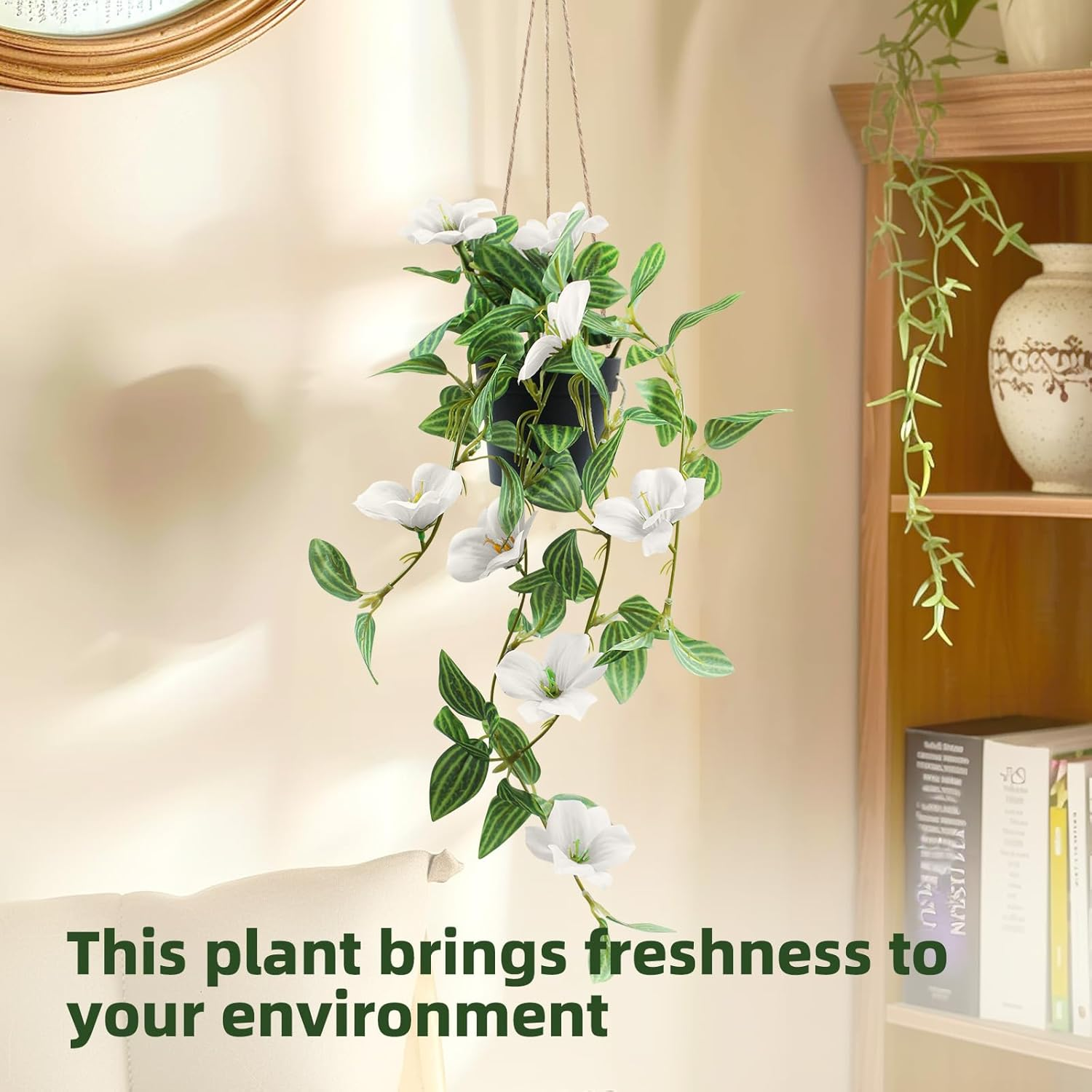 Vnezakl Artificial Ivy Hanging Plant with Flowers 3D Realistic Faux Greenery Fake Ivy Leaves UV Resistant Textured Floral Vine for Indoor Outdoor Wall Garden Home Decor - White image number 4