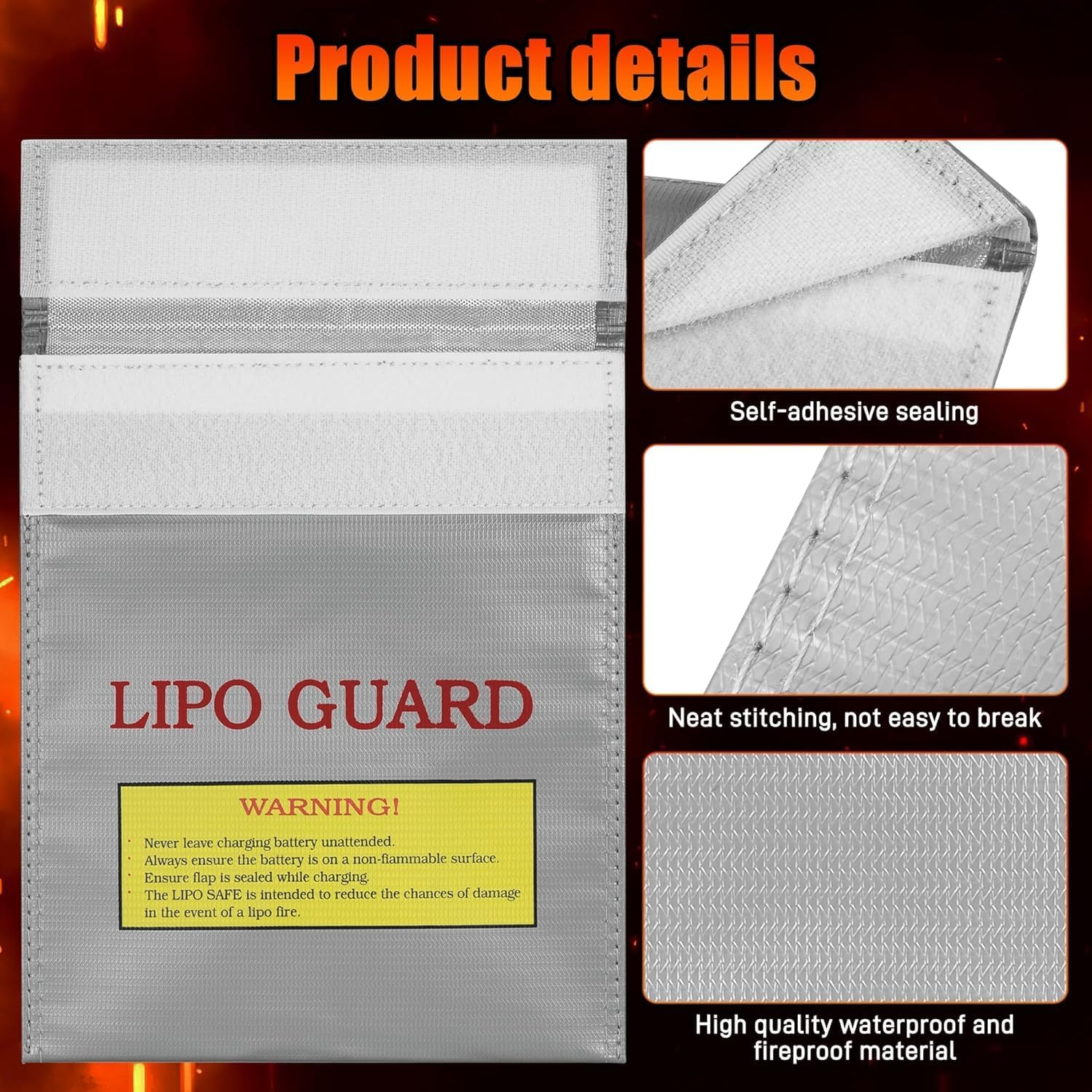 Lipo Battery Safe Bag,Fireproof Document Bag, 2 Pack Portable Fireproof Bag Waterproof Safe Document Box for Lipo Battery, Documents, Money, Jewelry,Phone (2, 23 X 30Cm) image number 6