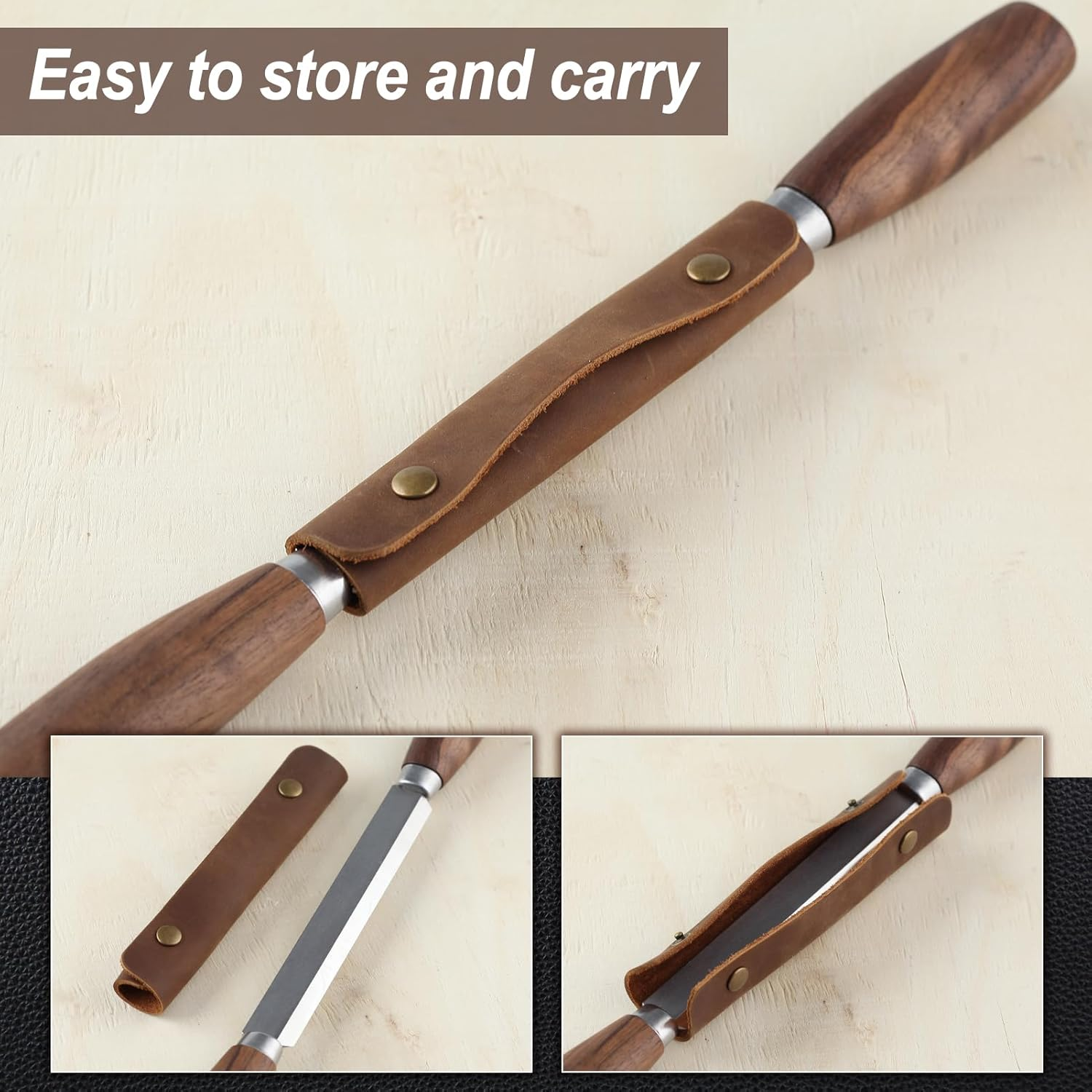 GOLD DEER Woodworking Tool 4.3" Drawknife SK5 Draw Knife with Leather Sheath Wood Carving Tools Wood Draw Knife Woodworking Whittling Tools Straight Shave Knife Woodworking Hand Tool